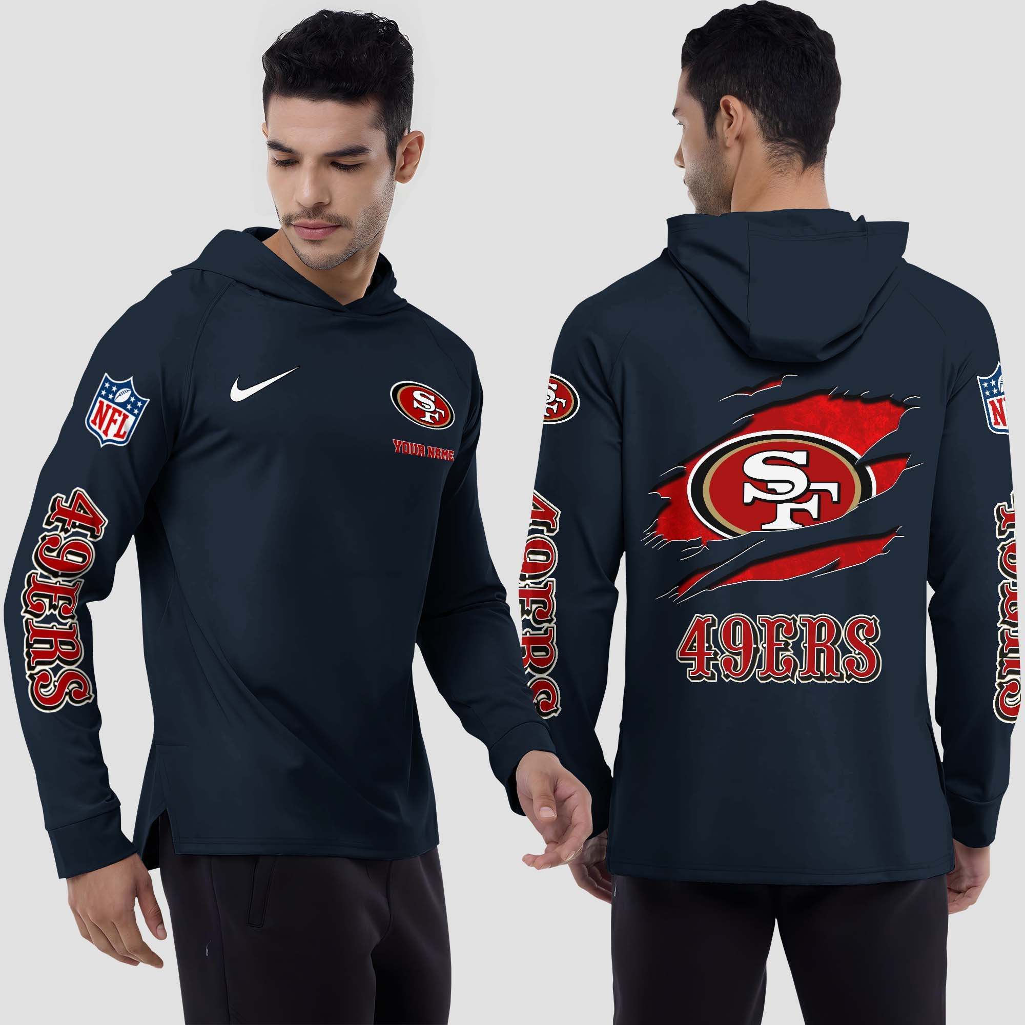 San Francisco 49ers Split Hem Hoodie Custom Your Name, Sport Hoodie, Sport Gifts For Fan EHIVM-0211787