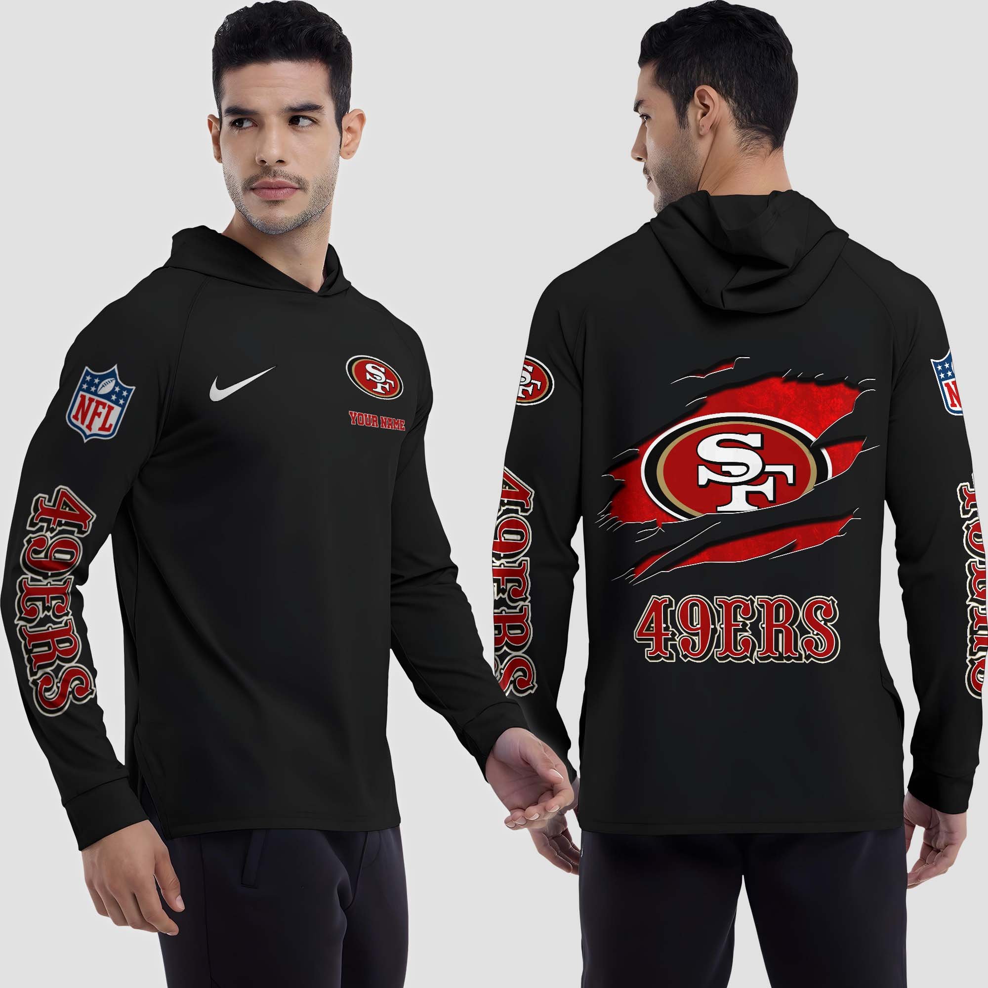 Alternative view of San Francisco 49ers Split Hem Hoodie Custom Your Name, Sport Hoodie, Sport Gifts For Fan EHIVM-0211787