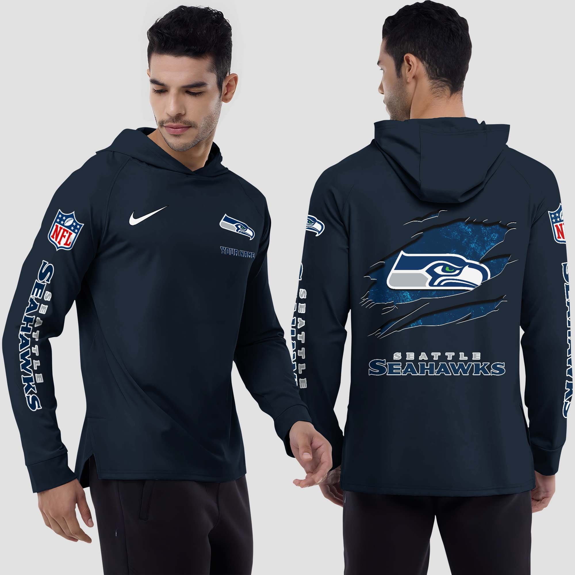 Seattle Seahawks Split Hem Hoodie Custom Your Name, Sport Hoodie, Sport Gifts For Fan EHIVM-0211787