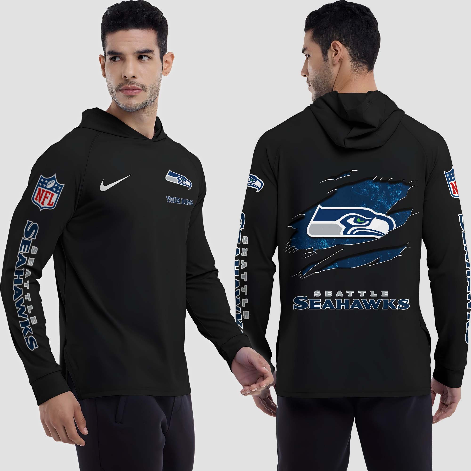 Alternative view of Seattle Seahawks Split Hem Hoodie Custom Your Name, Sport Hoodie, Sport Gifts For Fan EHIVM-0211787