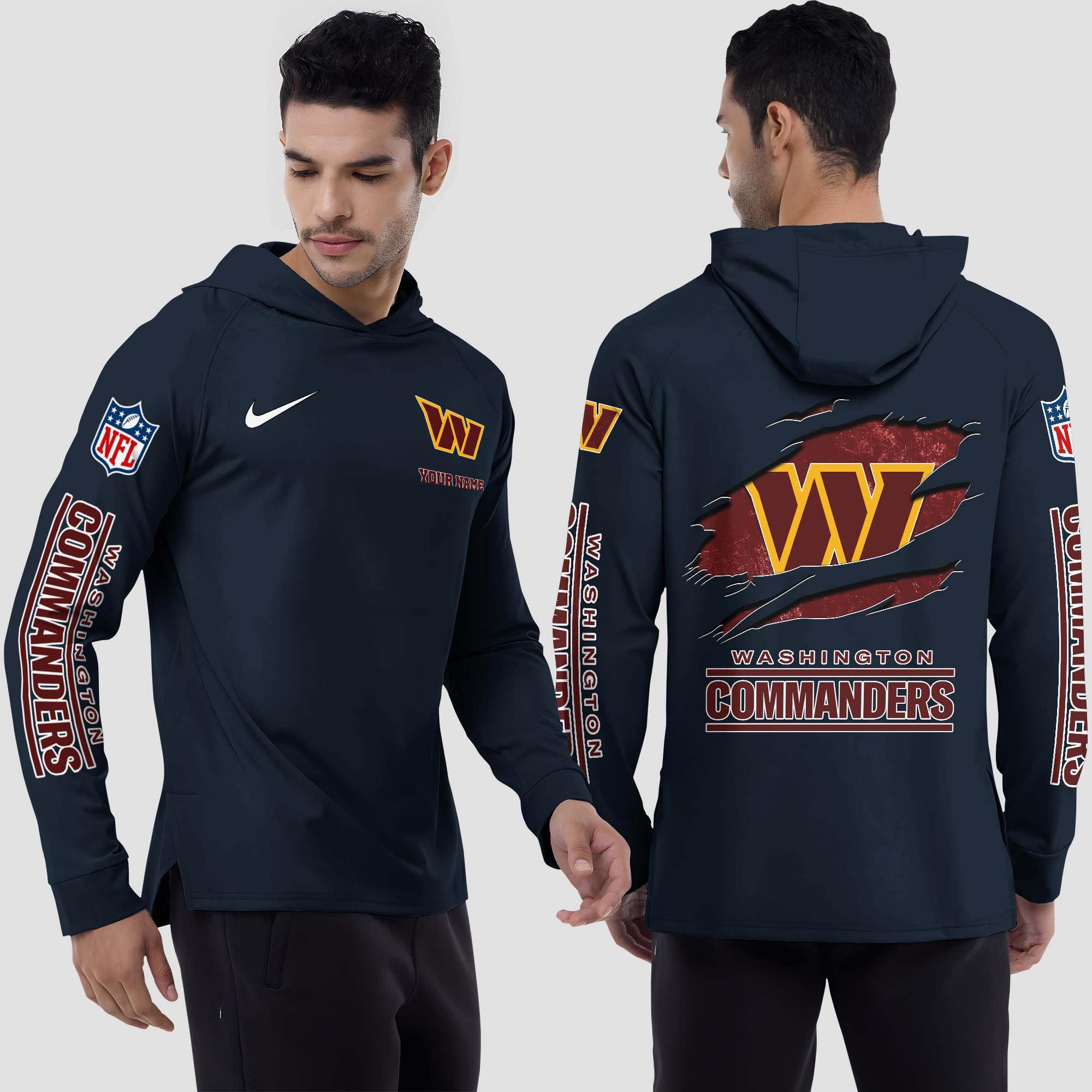 Washington Commanders Split Hem Hoodie Custom Your Name, Sport Hoodie, Sport Gifts For Fan EHIVM-0211787