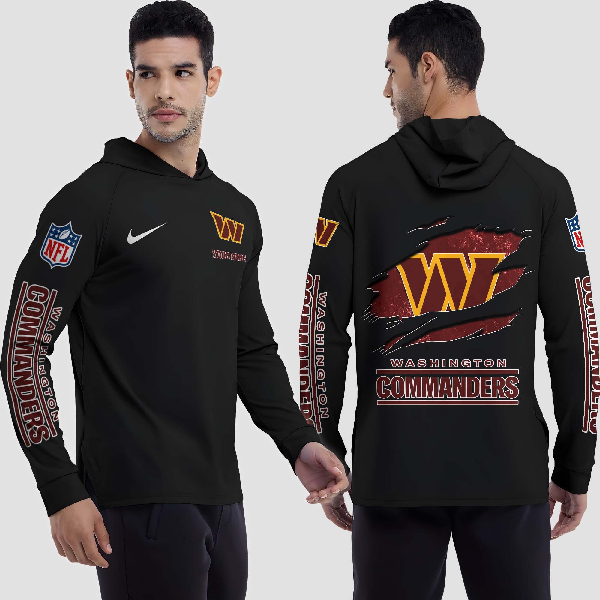 Alternative view of Washington Commanders Split Hem Hoodie Custom Your Name, Sport Hoodie, Sport Gifts For Fan EHIVM-0211787
