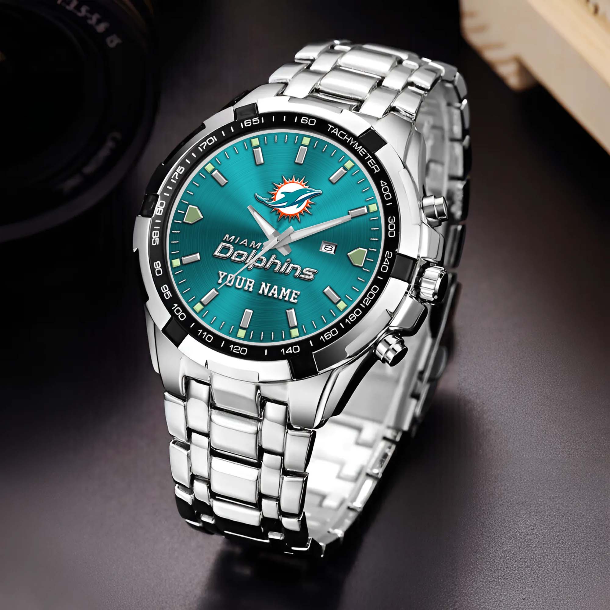 Miami Dolphins Alloy Men Quartz Watch Custom Your Name, Sport Men Watch, FootBall Fan Gifts EHIVM-0213860