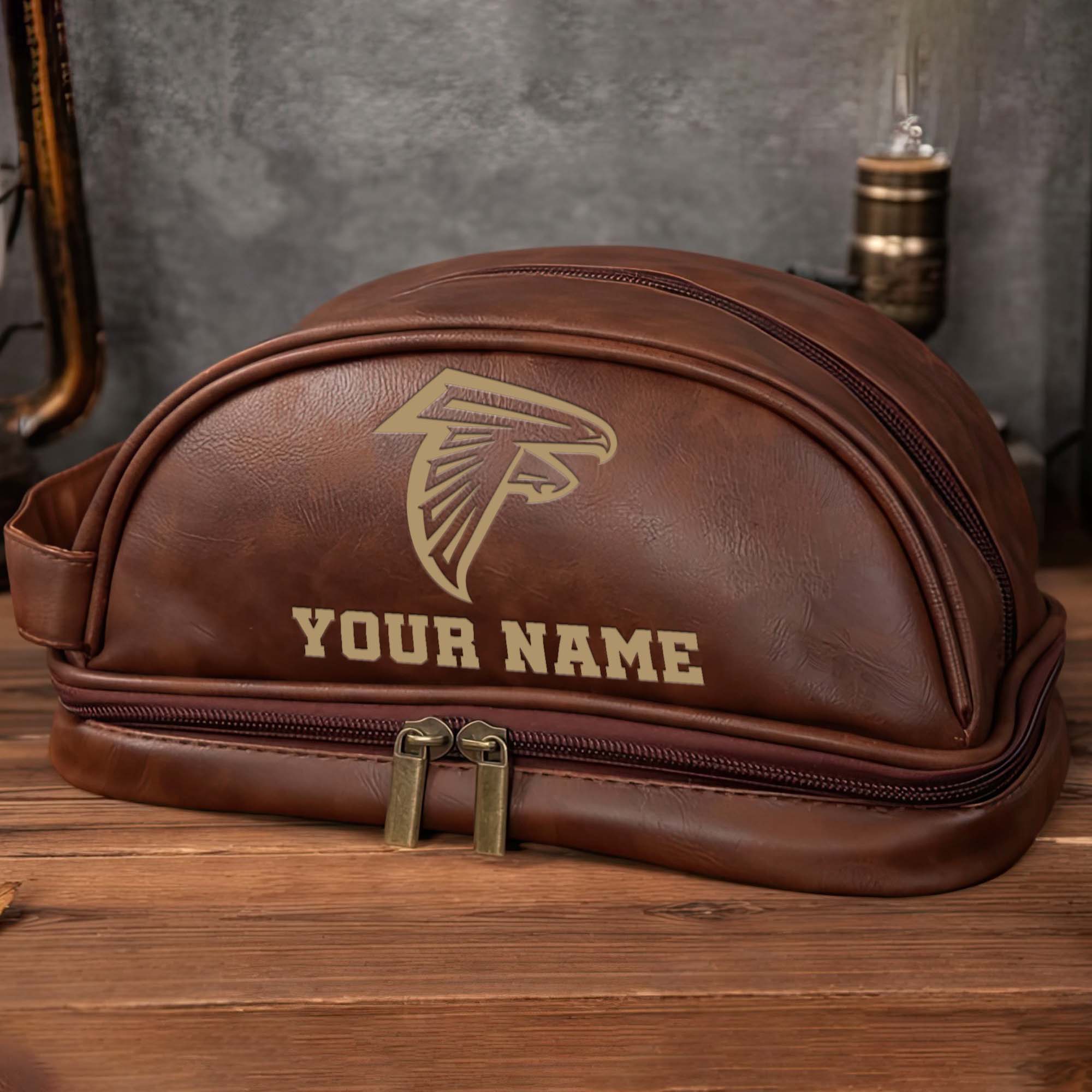 Alternative view of Atlanta Falcons Men's Leather Toiletry Bag, Engraved Leather Dopp Kit Bag, Football Fan Gifts EHIVM-0218931