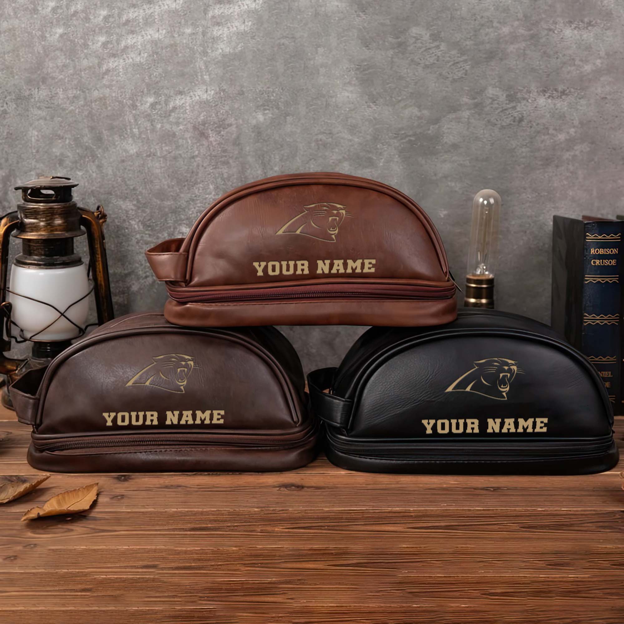 Carolina Panthers Men's Leather Toiletry Bag, Engraved Leather Dopp Kit Bag, Football Fan Gifts EHIVM-0218931