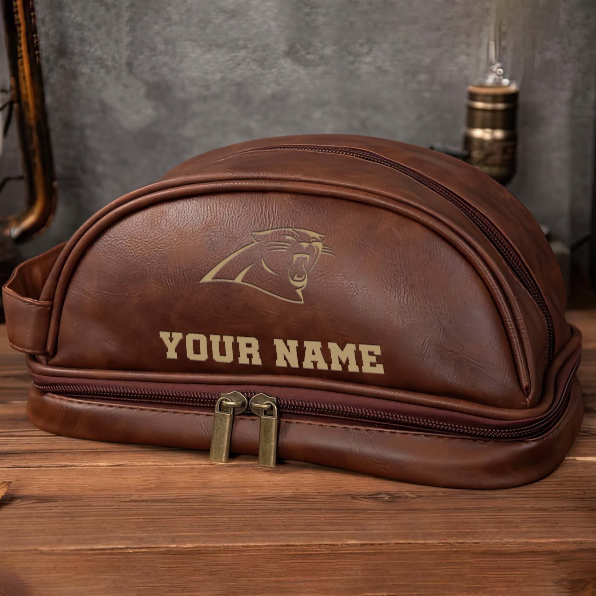 Alternative view of Carolina Panthers Men's Leather Toiletry Bag, Engraved Leather Dopp Kit Bag, Football Fan Gifts EHIVM-0218931