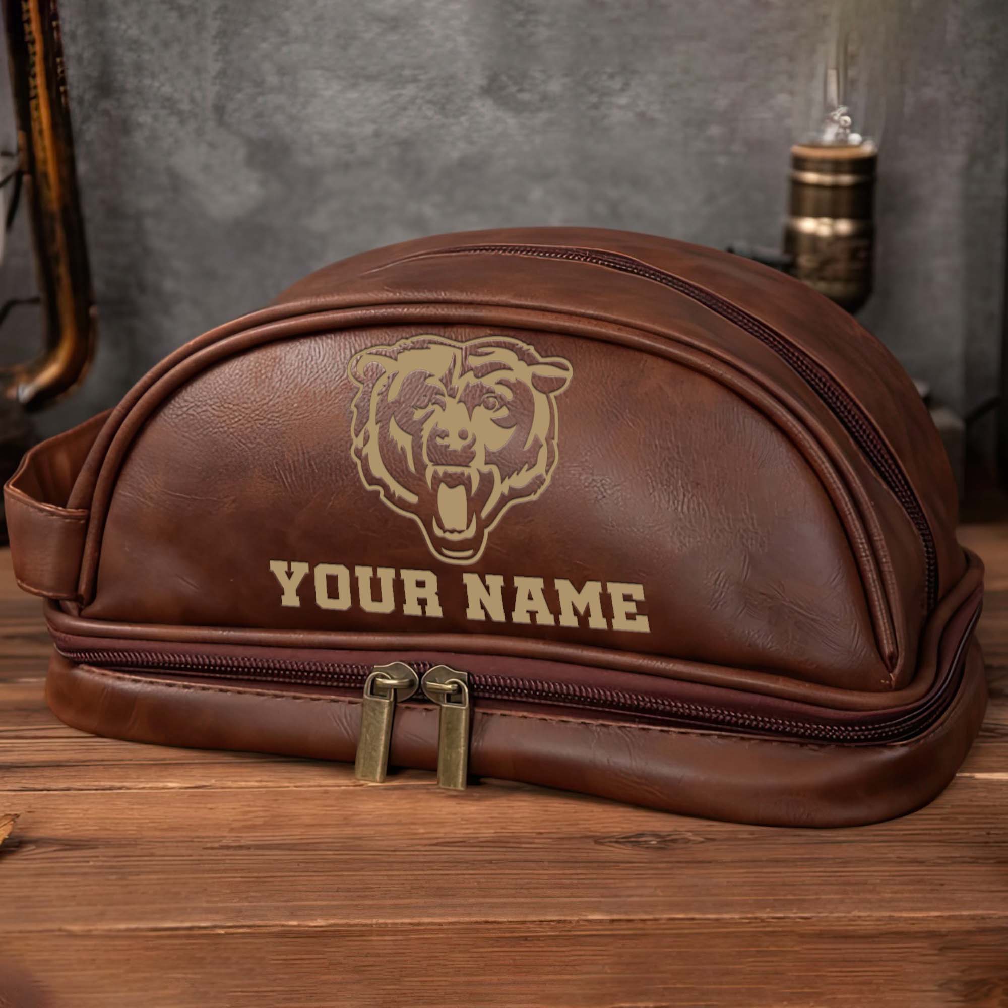 Alternative view of Chicago Bears Men's Leather Toiletry Bag, Engraved Leather Dopp Kit Bag, Football Fan Gifts EHIVM-0218931