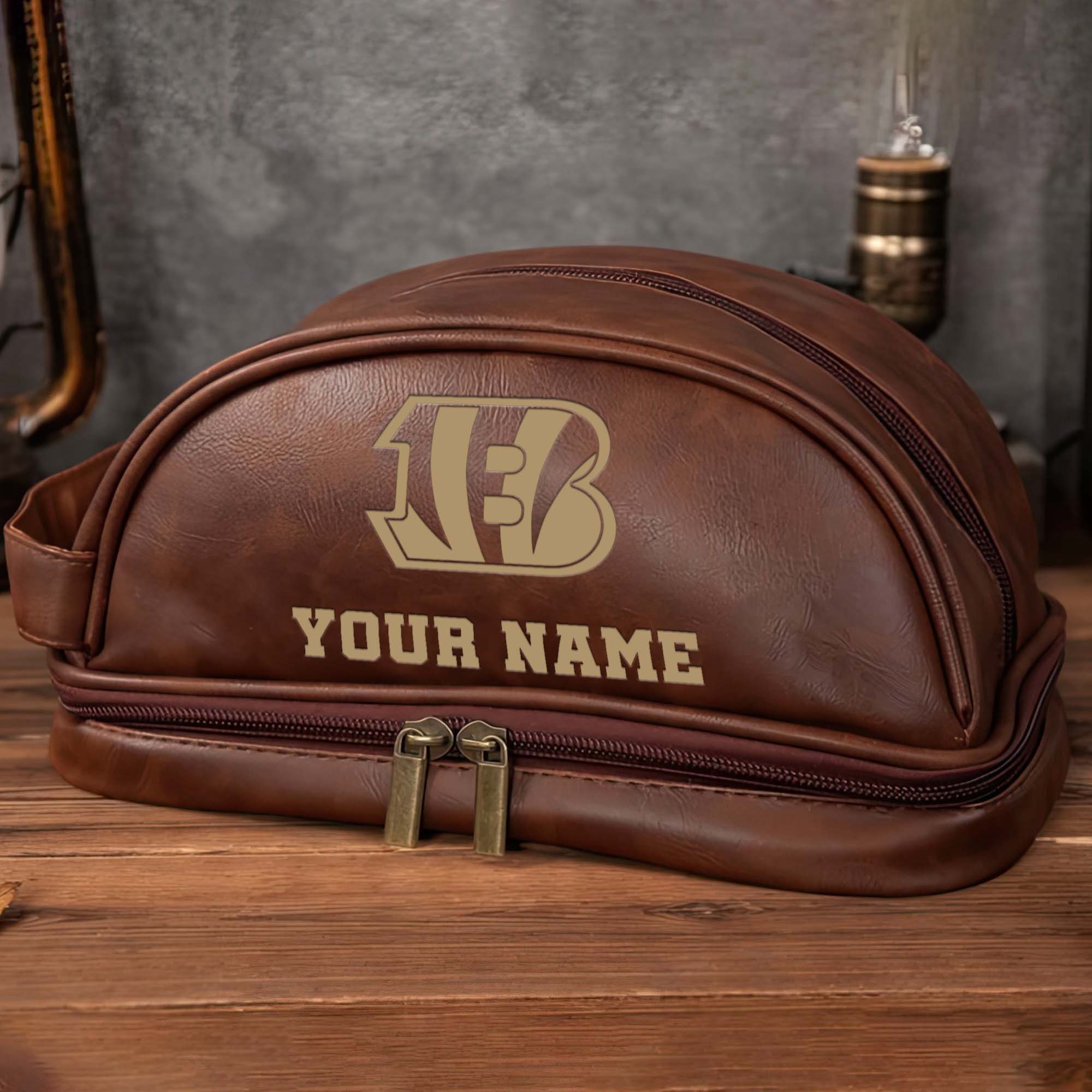 Alternative view of Cincinnati Bengals Men's Leather Toiletry Bag, Engraved Leather Dopp Kit Bag, Football Fan Gifts EHIVM-0218931