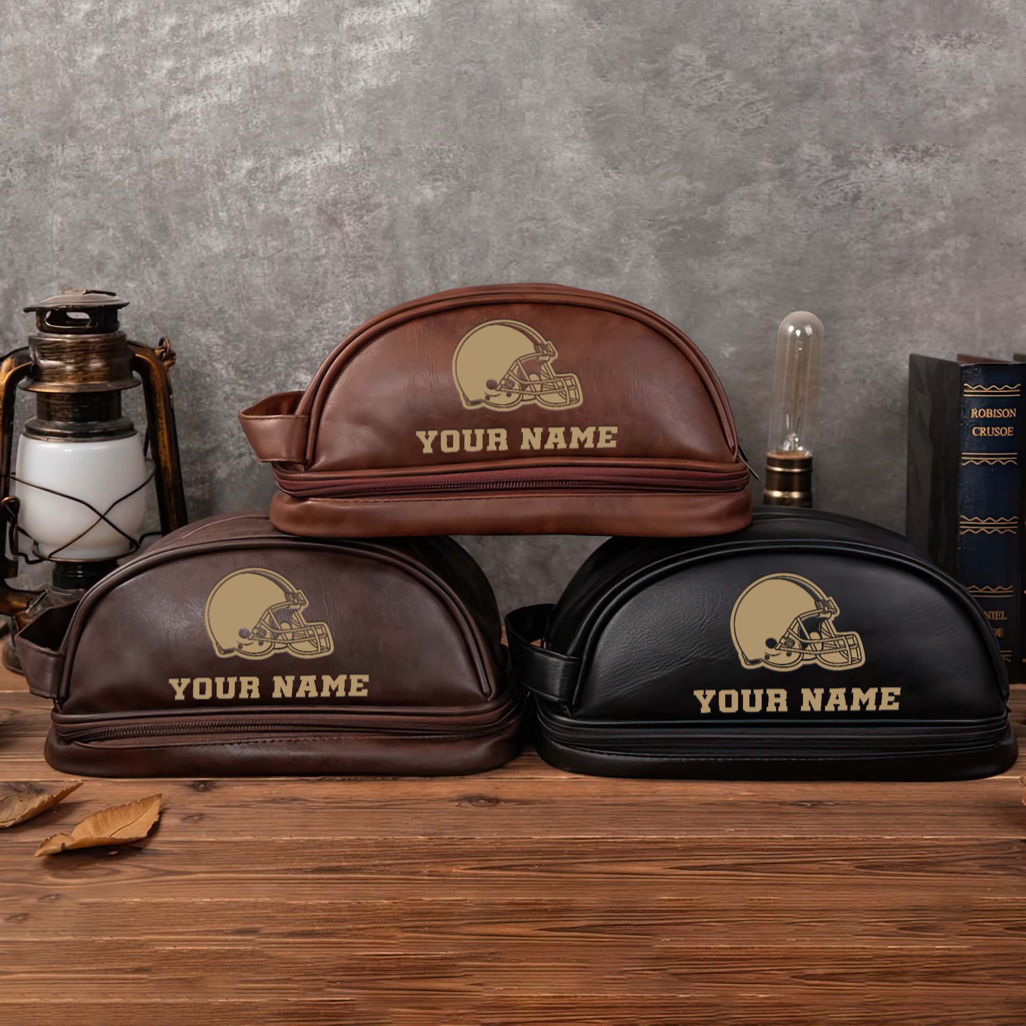 Cleveland Browns Men's Leather Toiletry Bag, Engraved Leather Dopp Kit Bag, Football Fan Gifts EHIVM-0218931