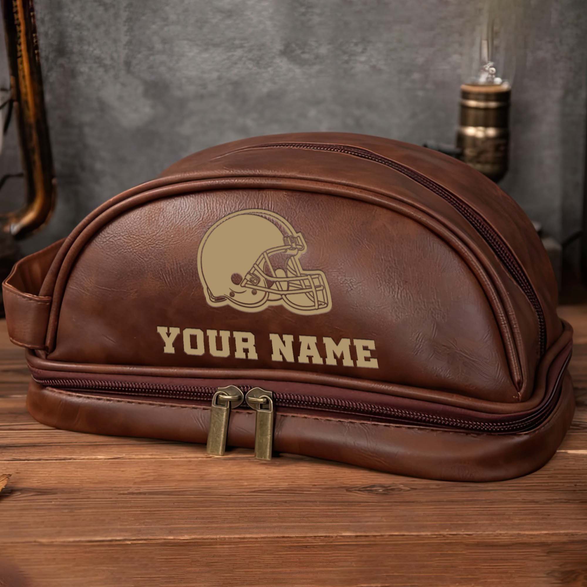 Alternative view of Cleveland Browns Men's Leather Toiletry Bag, Engraved Leather Dopp Kit Bag, Football Fan Gifts EHIVM-0218931