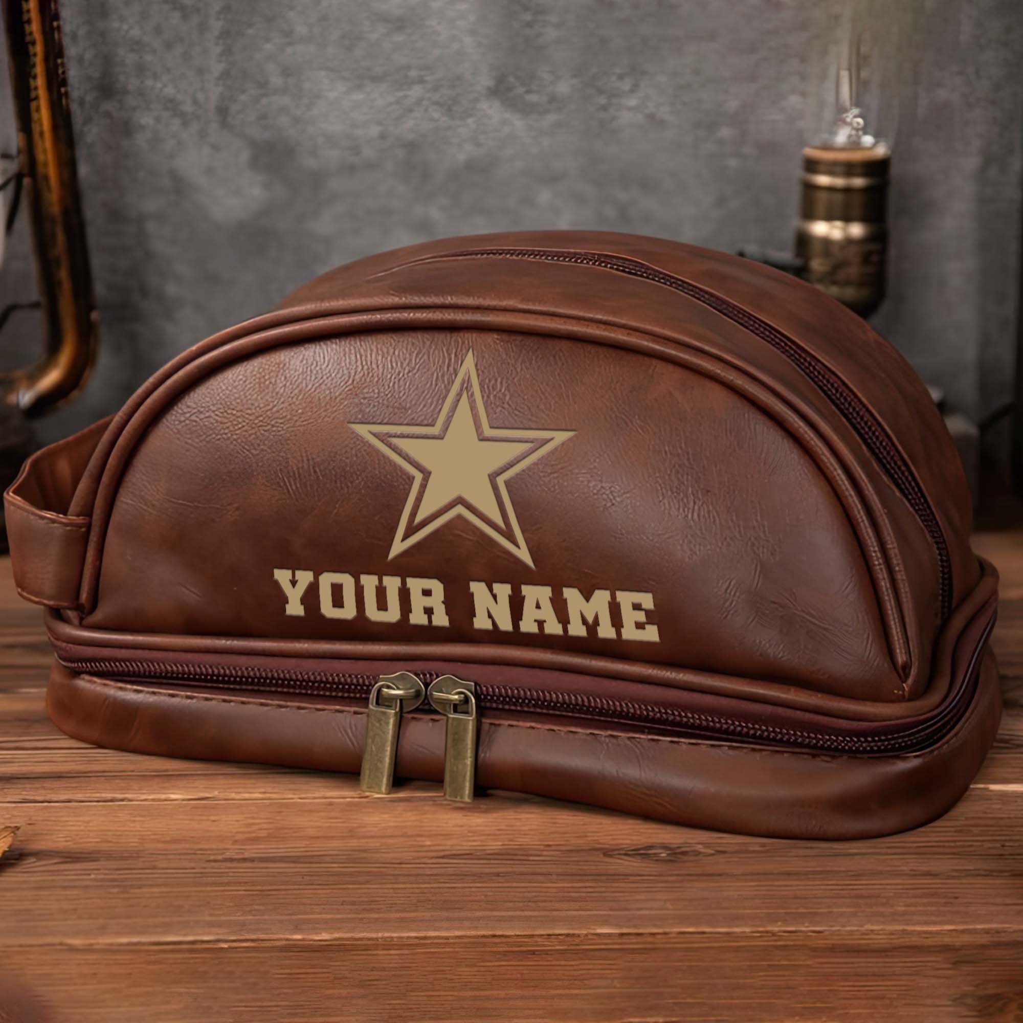Alternative view of Dallas Cowboys Men's Leather Toiletry Bag, Engraved Leather Dopp Kit Bag, Football Fan Gifts EHIVM-0218931