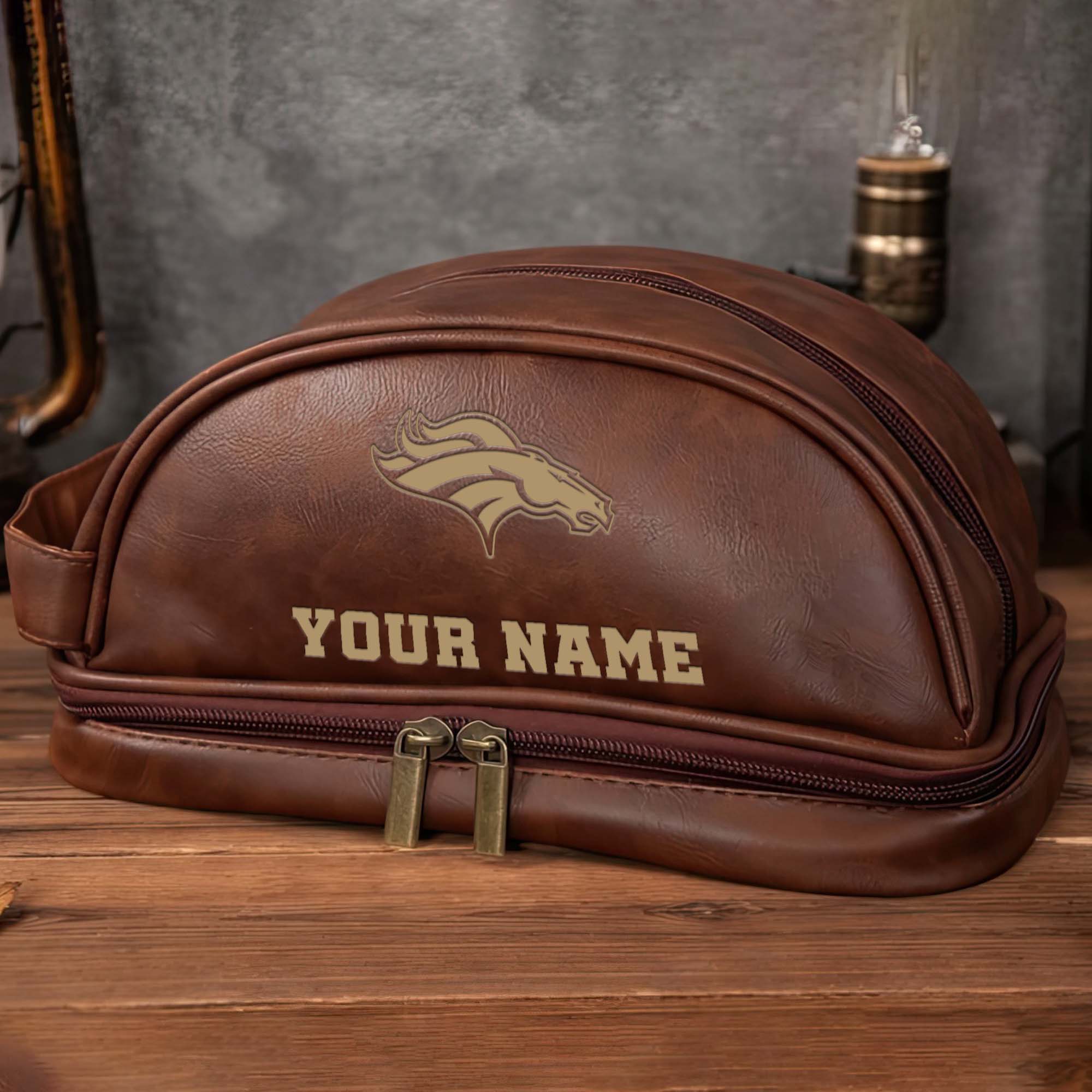 Alternative view of Denver Broncos Men's Leather Toiletry Bag, Engraved Leather Dopp Kit Bag, Football Fan Gifts EHIVM-0218931
