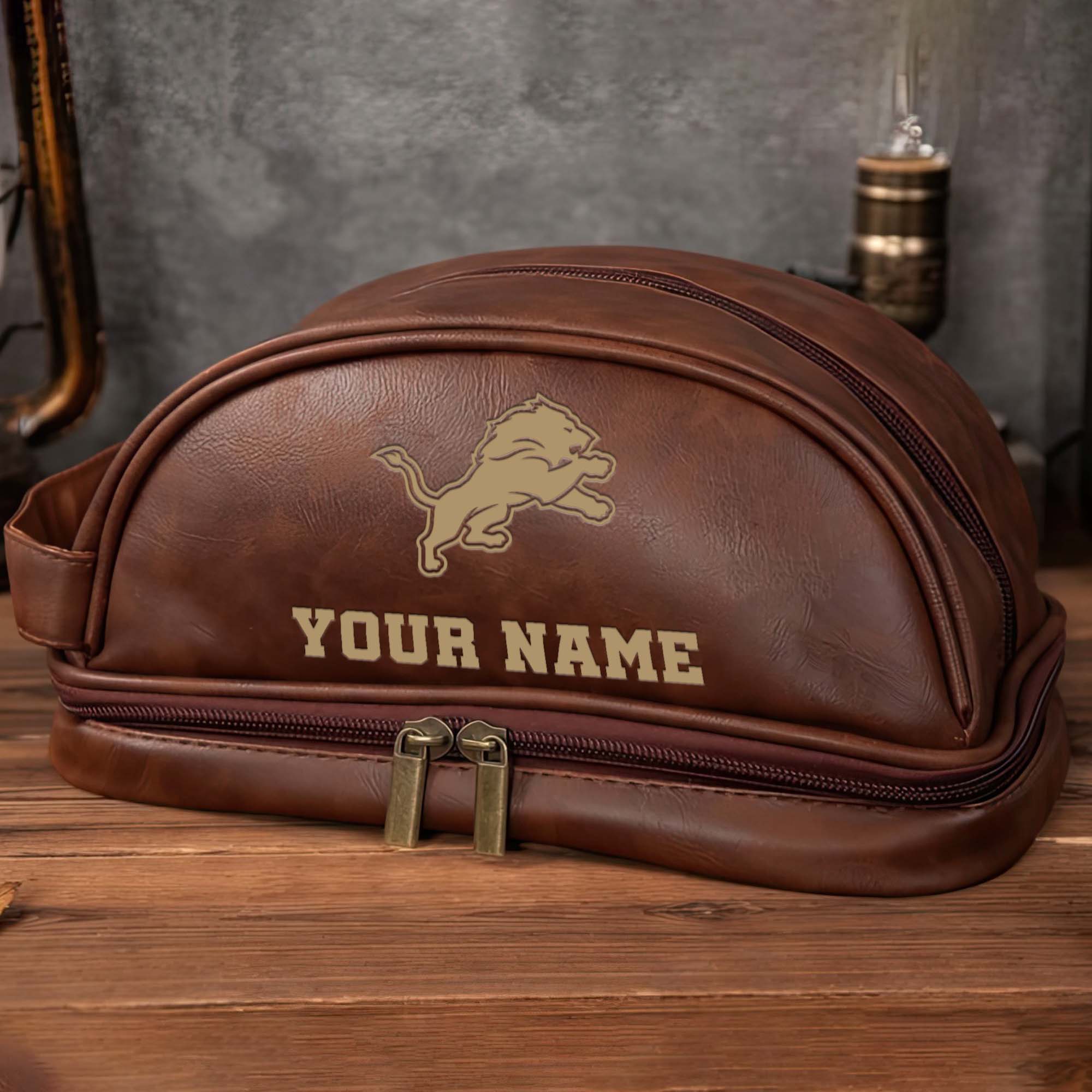 Alternative view of Detroit Lions Men's Leather Toiletry Bag, Engraved Leather Dopp Kit Bag, Football Fan Gifts EHIVM-0218931