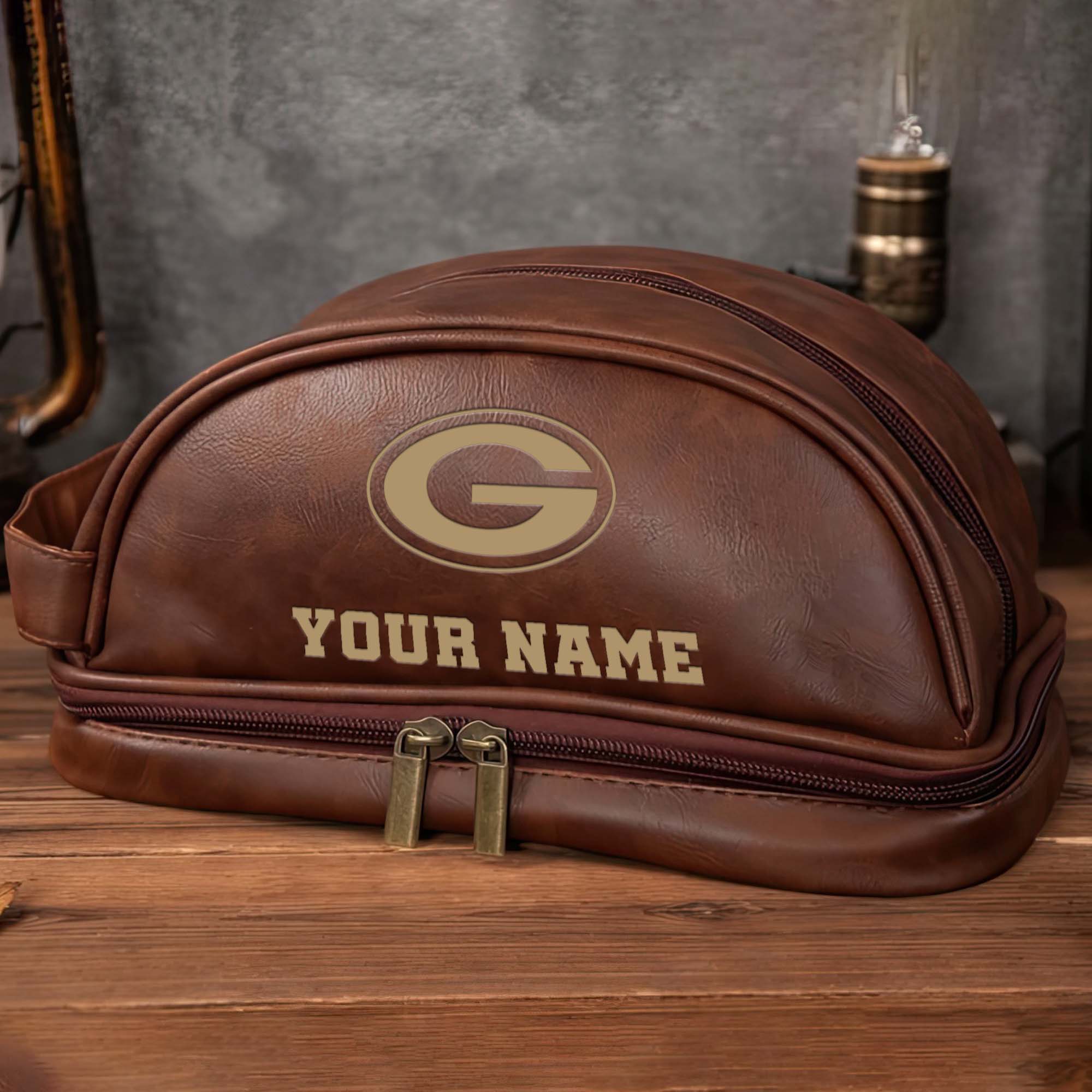 Alternative view of Green Bay Packers Men's Leather Toiletry Bag, Engraved Leather Dopp Kit Bag, Football Fan Gifts EHIVM-0218931
