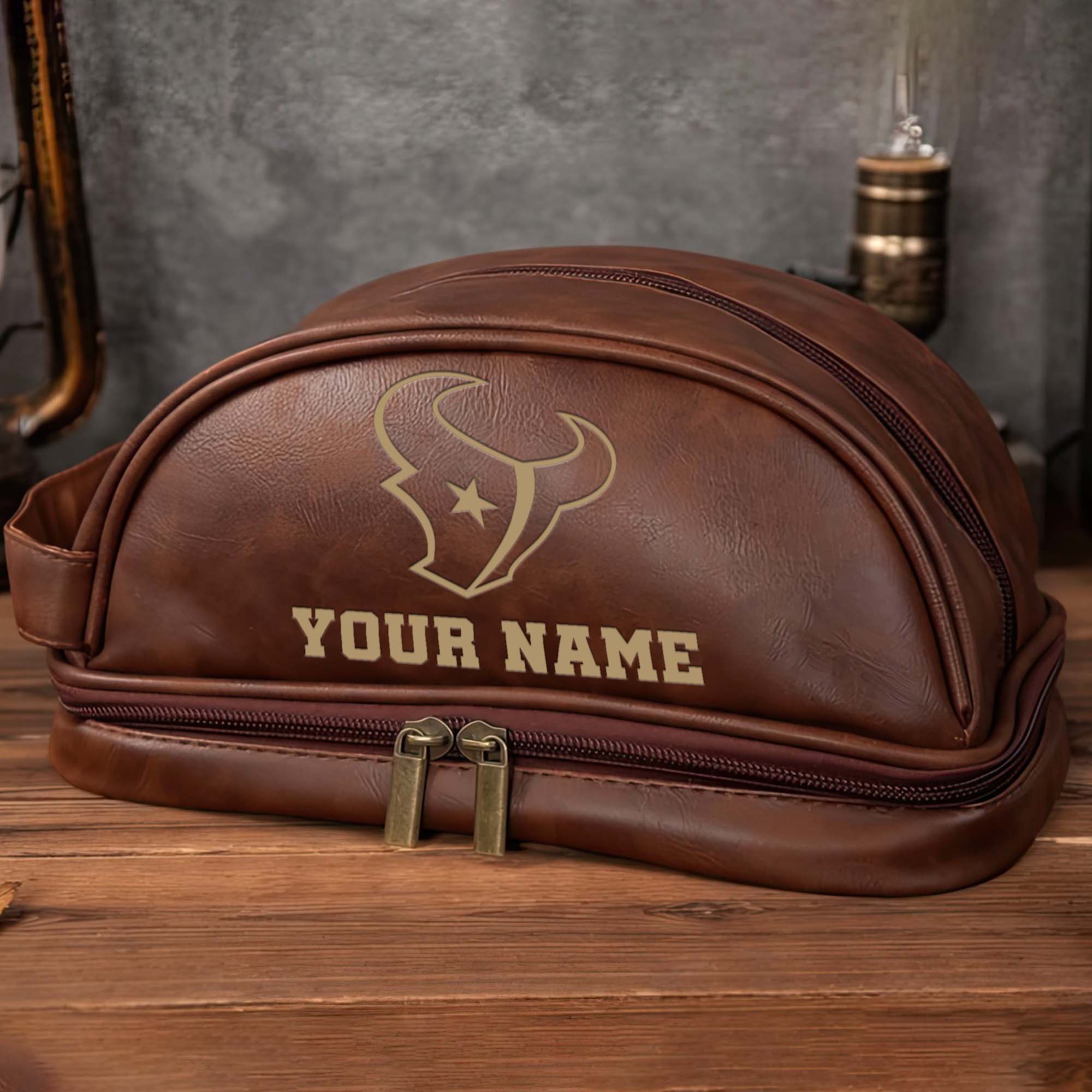 Alternative view of Houston Texans Men's Leather Toiletry Bag, Engraved Leather Dopp Kit Bag, Football Fan Gifts EHIVM-0218931