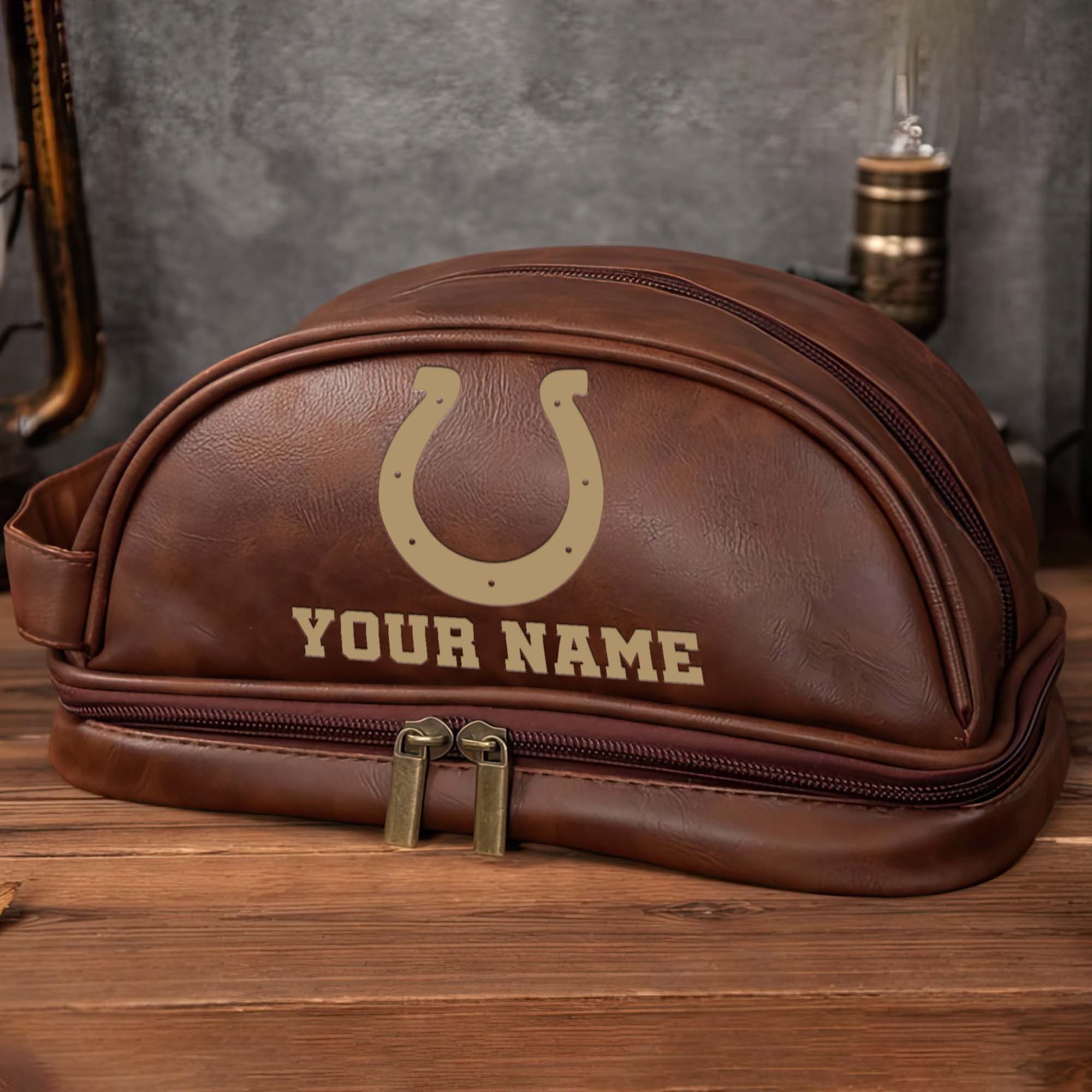 Alternative view of Indianapolis Colts Men's Leather Toiletry Bag, Engraved Leather Dopp Kit Bag, Football Fan Gifts EHIVM-0218931
