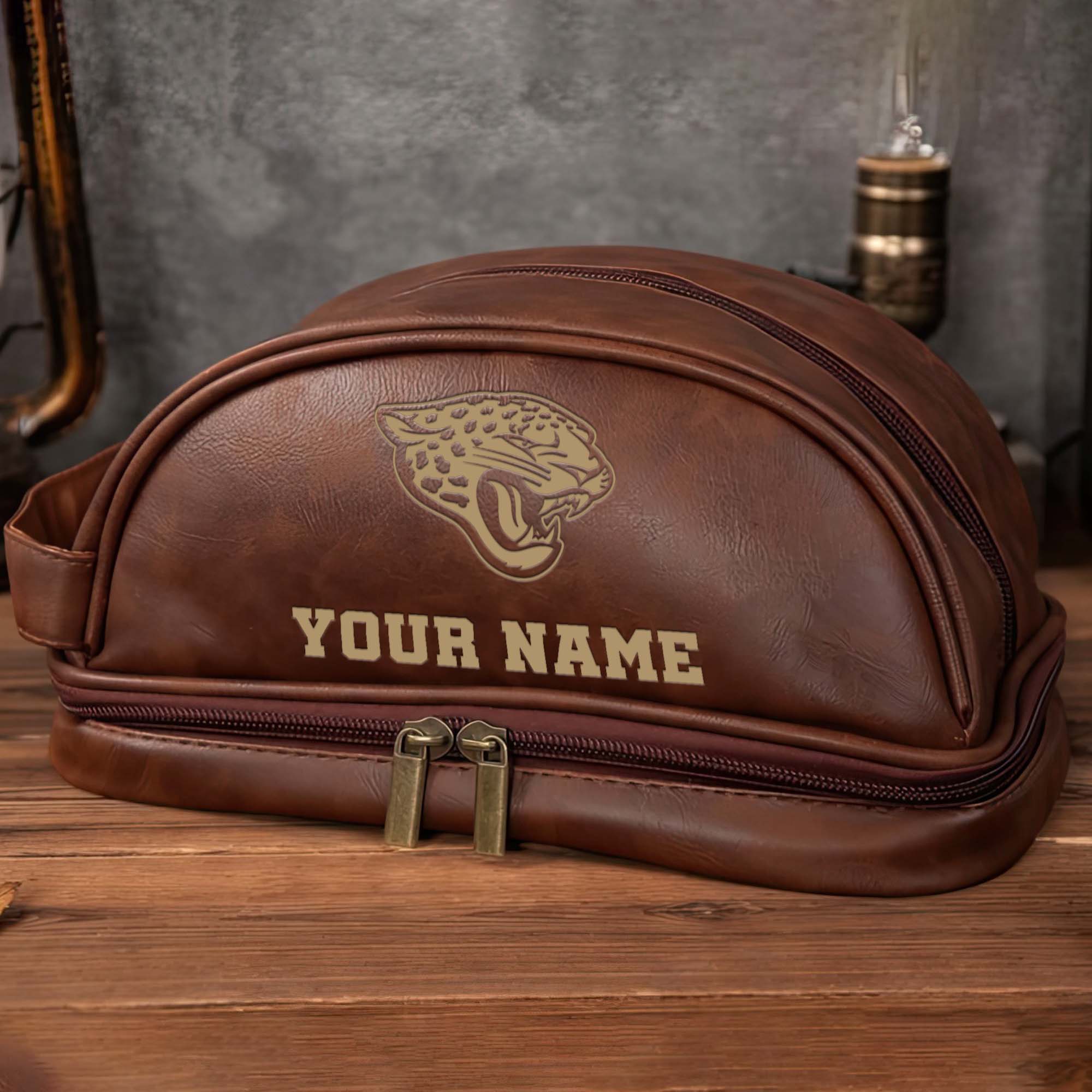 Alternative view of Jacksonville Jaguars Men's Leather Toiletry Bag, Engraved Leather Dopp Kit Bag, Football Fan Gifts EHIVM-0218931