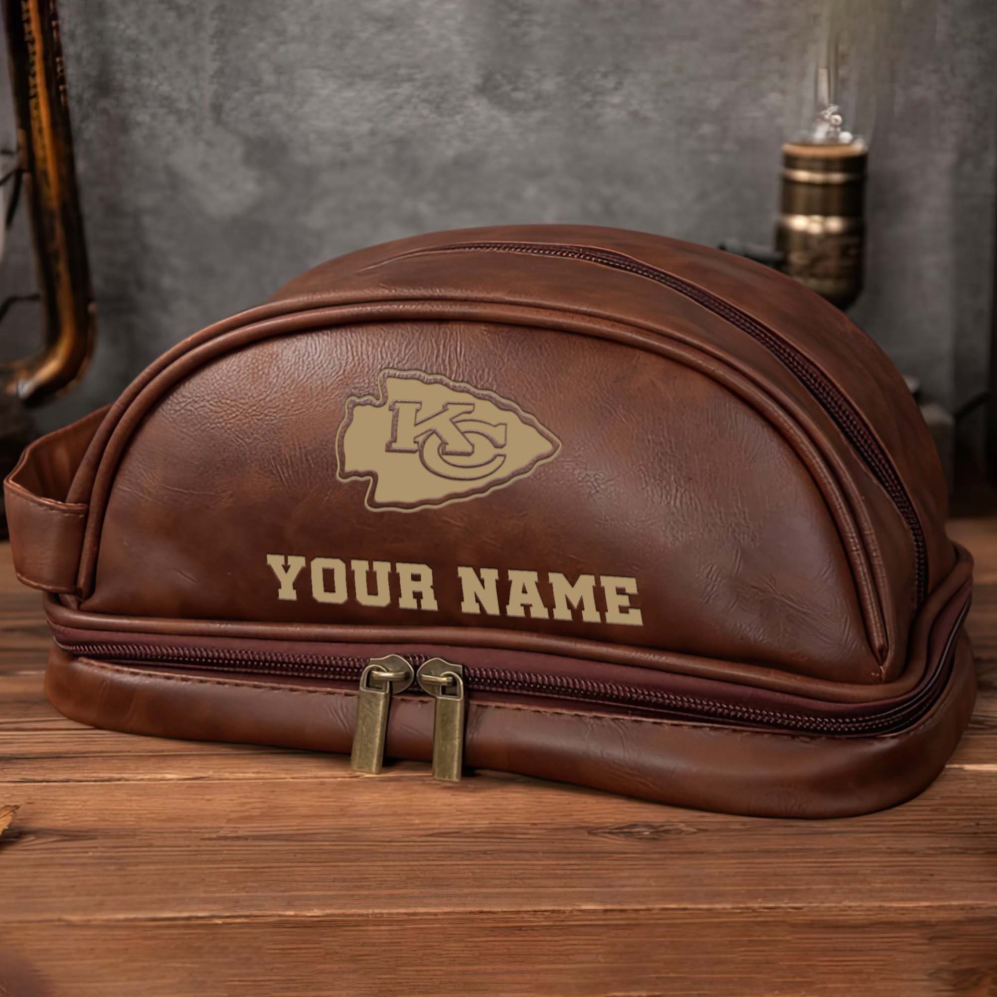 Alternative view of Kansas City Chiefs Men's Leather Toiletry Bag, Engraved Leather Dopp Kit Bag, Football Fan Gifts EHIVM-0218931