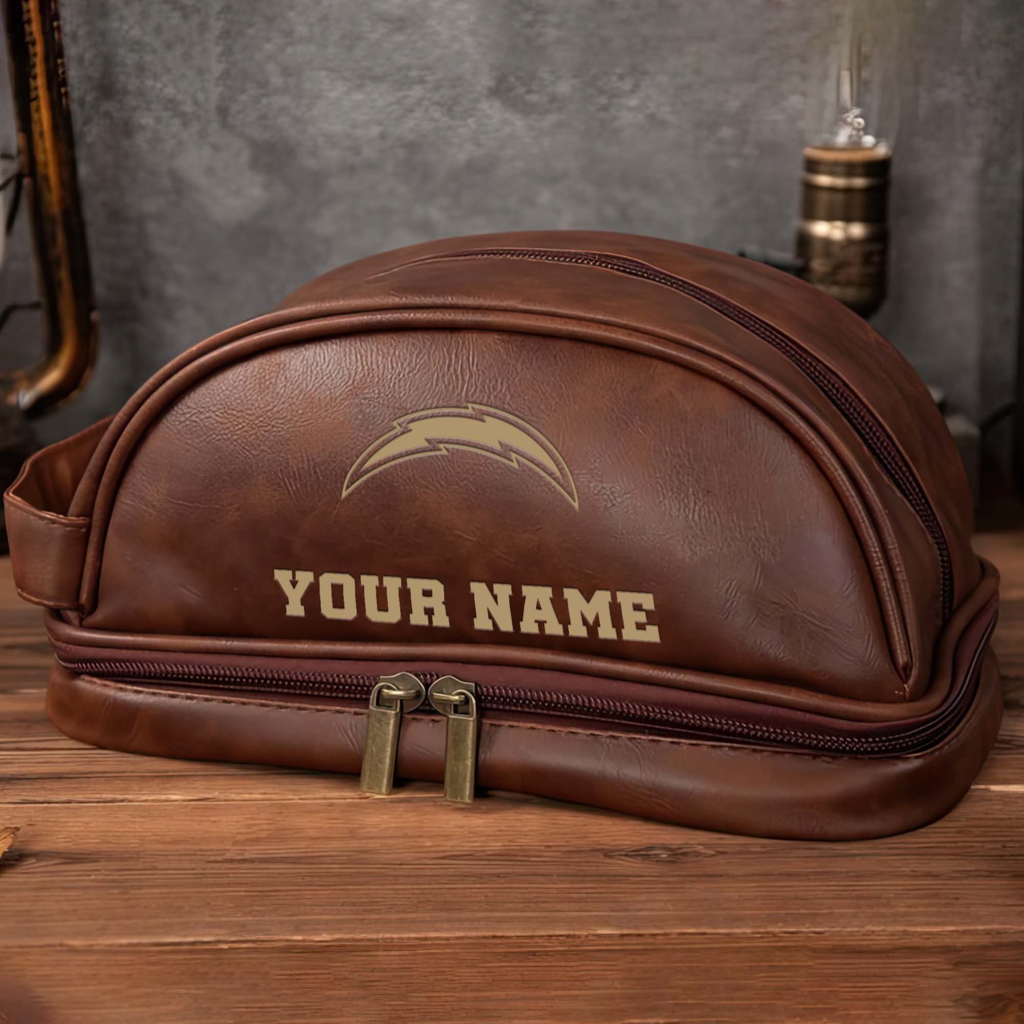 Alternative view of Los Angeles Chargers Men's Leather Toiletry Bag, Engraved Leather Dopp Kit Bag, Football Fan Gifts EHIVM-0218931