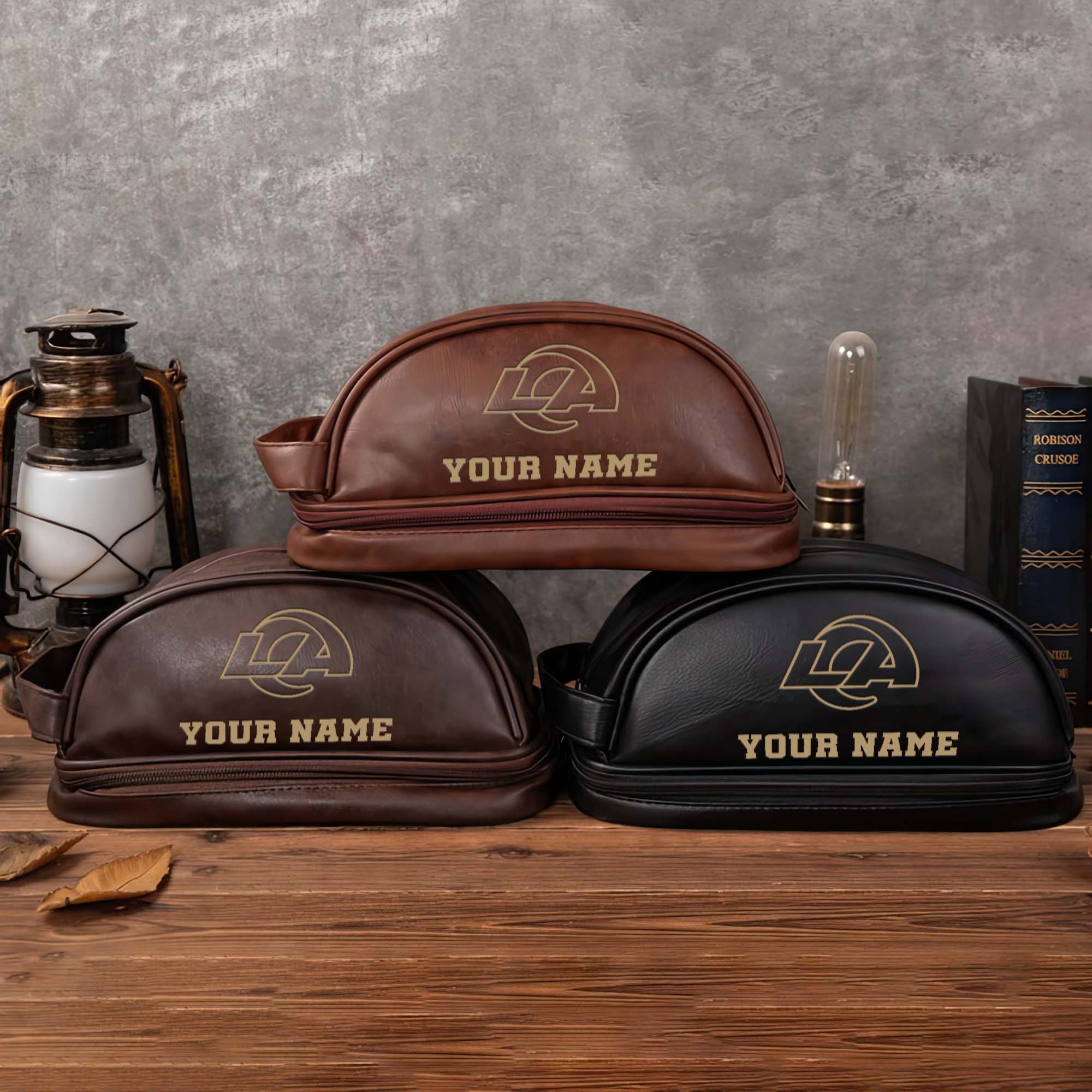 Los Angeles Rams Men's Leather Toiletry Bag, Engraved Leather Dopp Kit Bag, Football Fan Gifts EHIVM-0218931