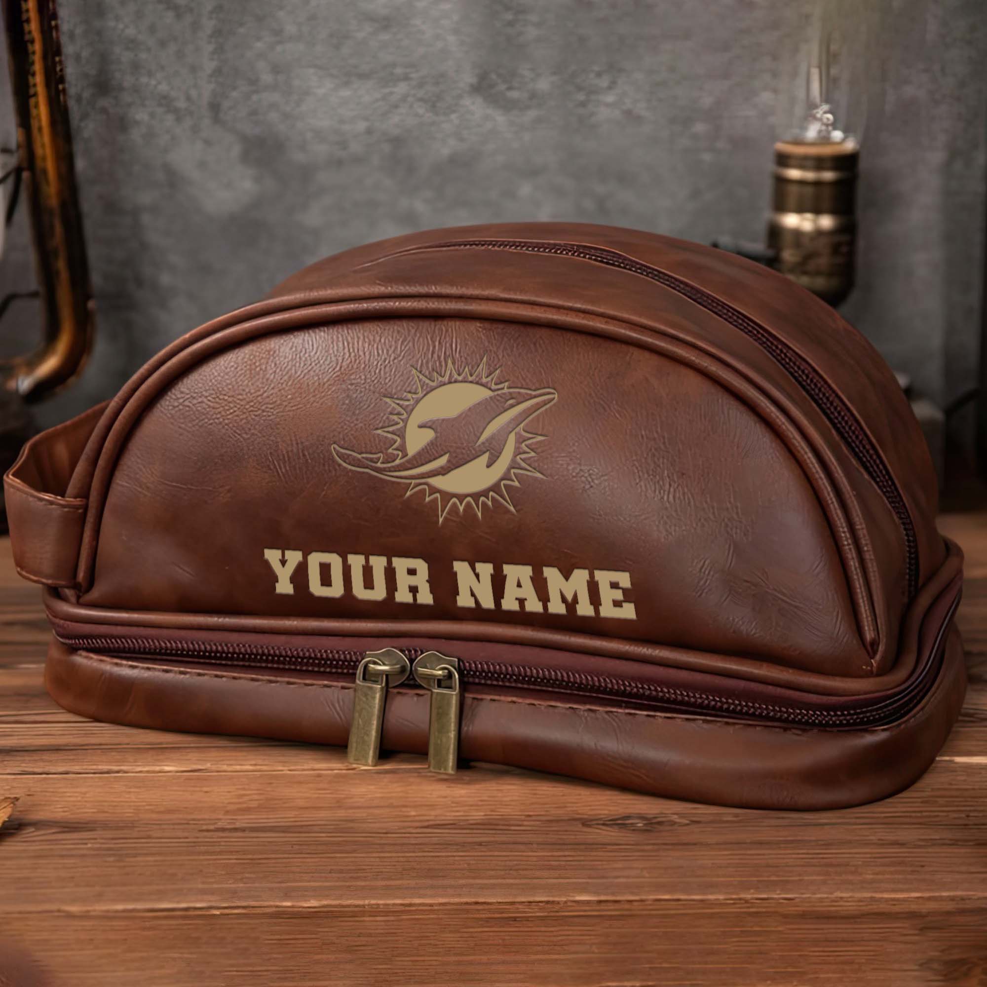 Alternative view of Miami Dolphins Men's Leather Toiletry Bag, Engraved Leather Dopp Kit Bag, Football Fan Gifts EHIVM-0218931