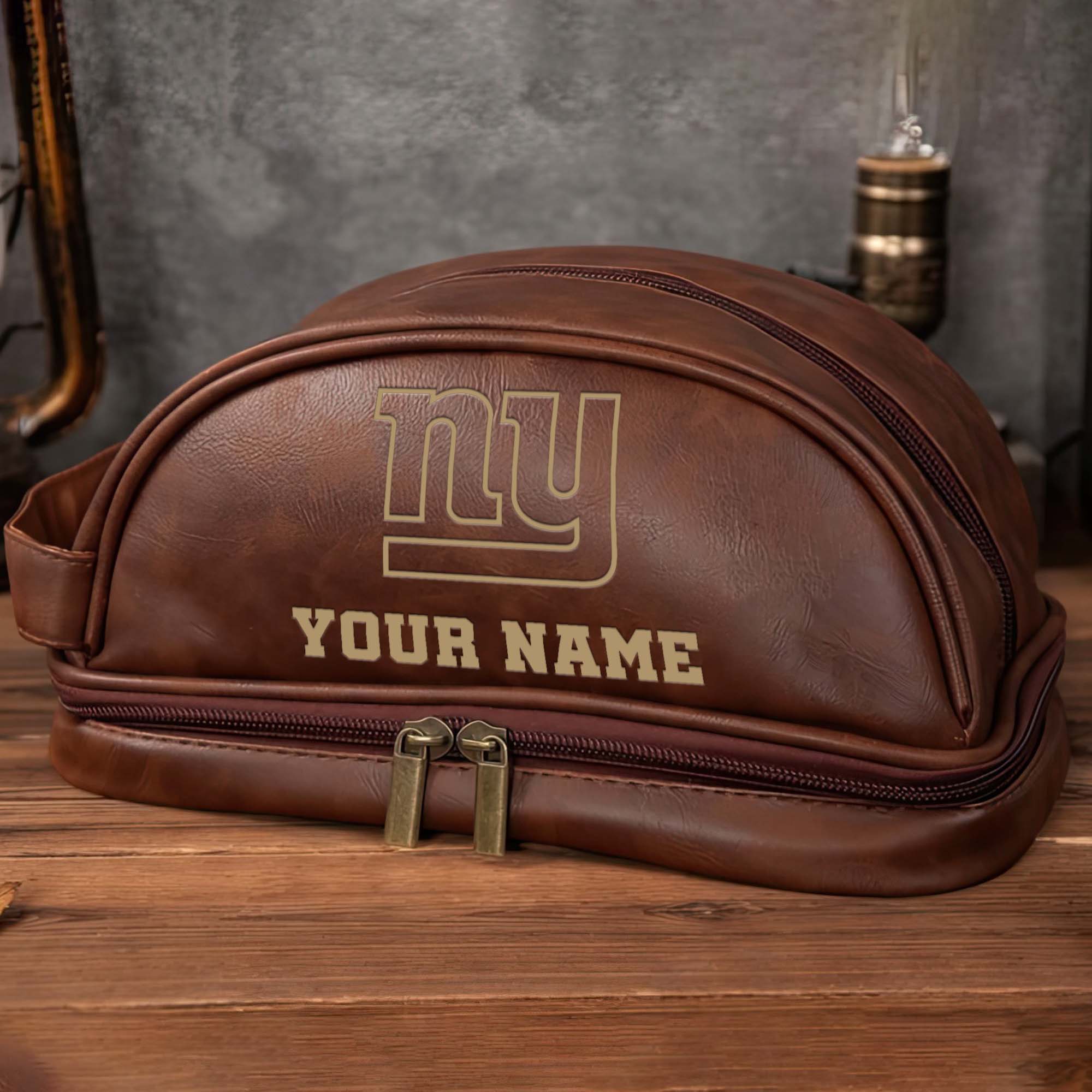 Alternative view of New York Giants Men's Leather Toiletry Bag, Engraved Leather Dopp Kit Bag, Football Fan Gifts EHIVM-0218931