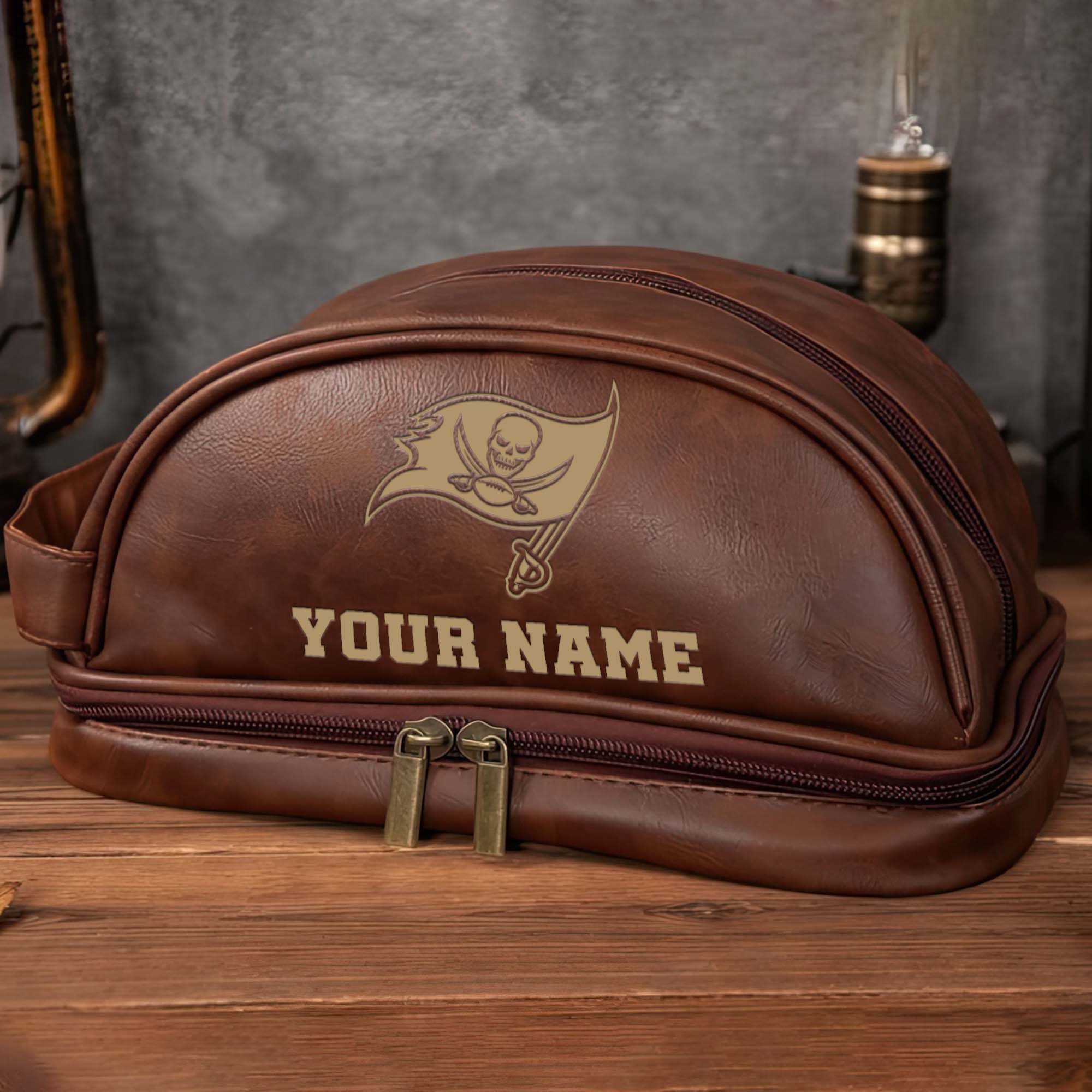 Alternative view of Tampa Bay Buccaneers Men's Leather Toiletry Bag, Engraved Leather Dopp Kit Bag, Football Fan Gifts EHIVM-0218931