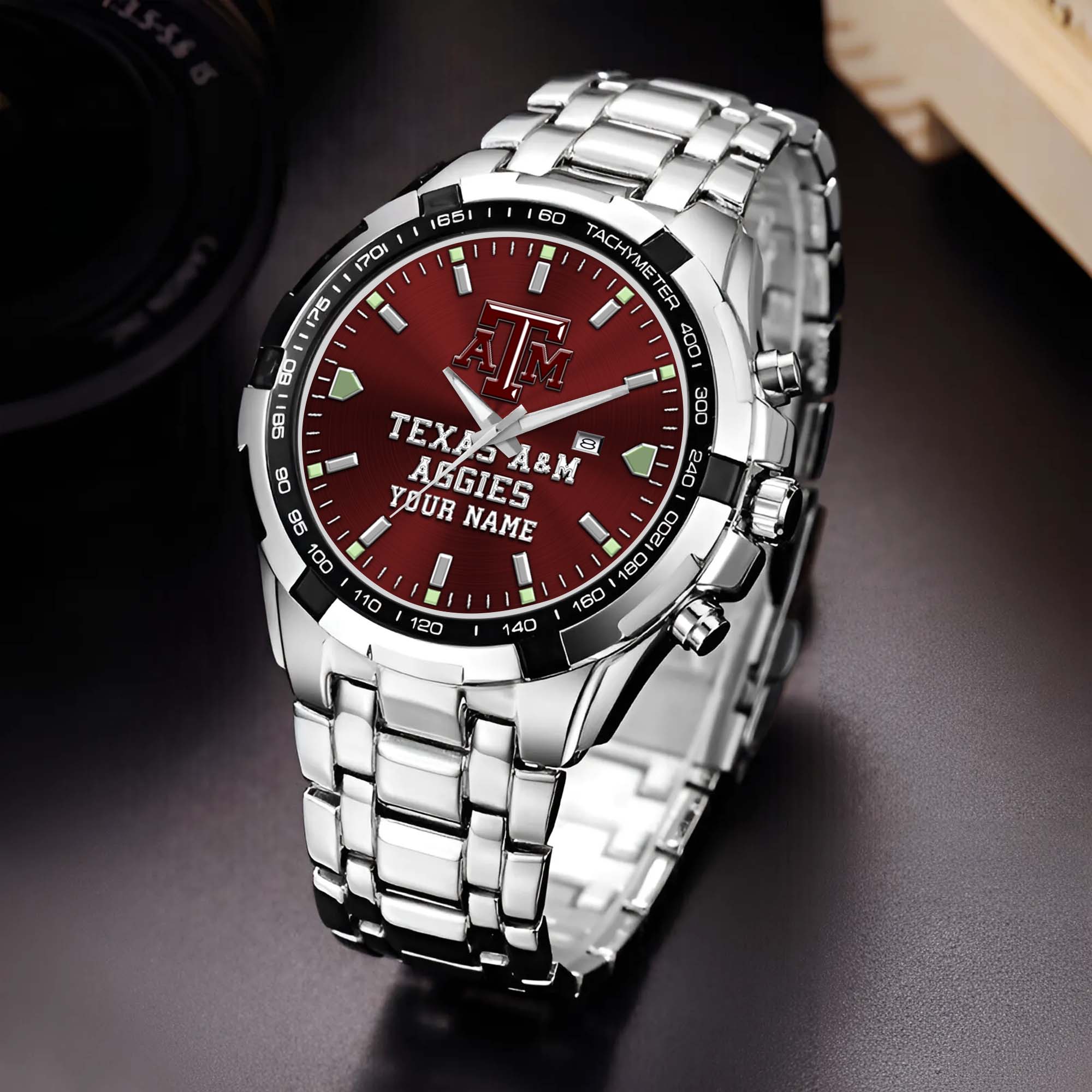 Texas A&M Aggies Alloy Men Quartz Watch Custom Your Name, Sport Men Watch, FootBall Fan Gifts EHIVM-02261048