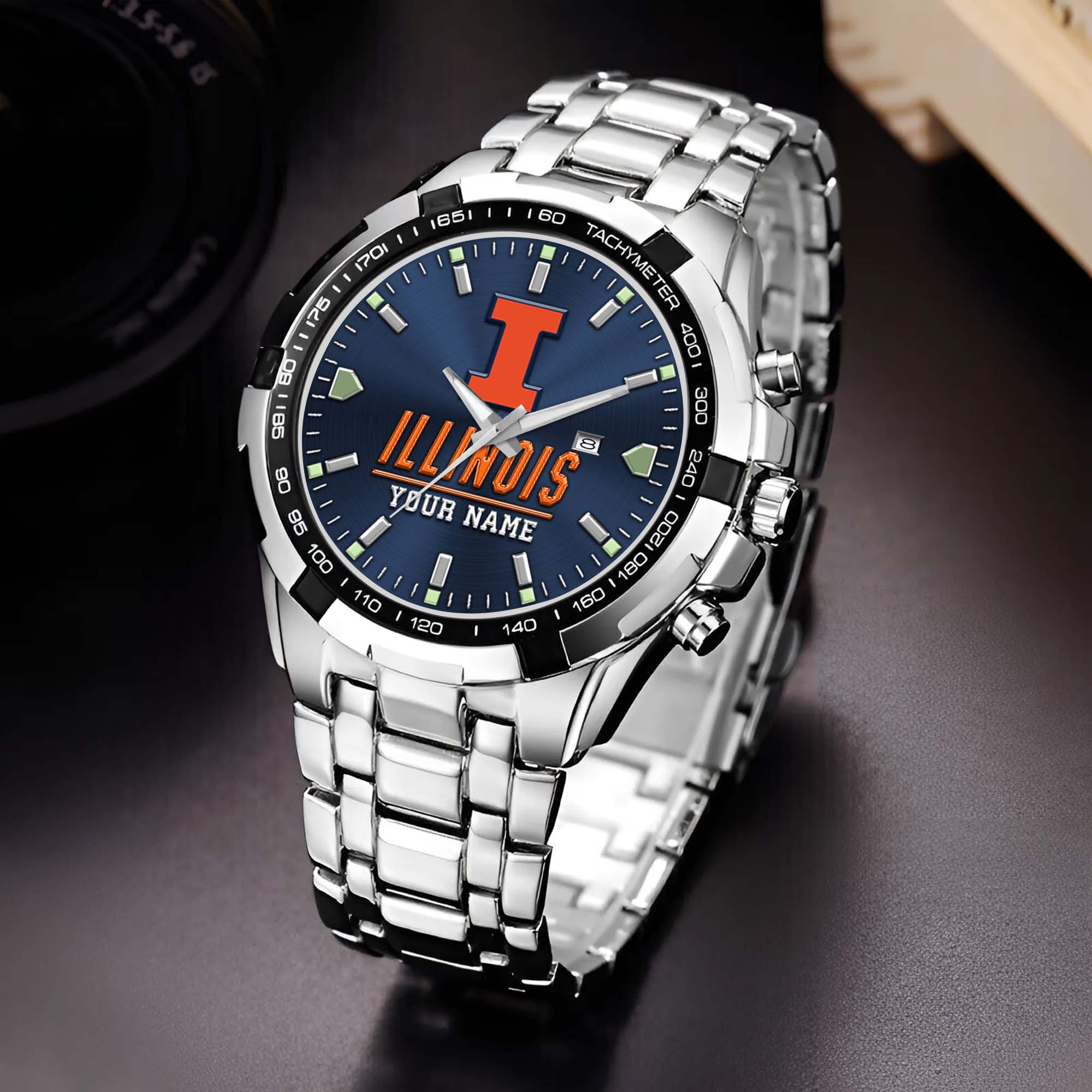 Illinois Fighting Illini Alloy Men Quartz Watch Custom Your Name, Sport Men Watch, FootBall Fan Gifts EHIVM-02261048