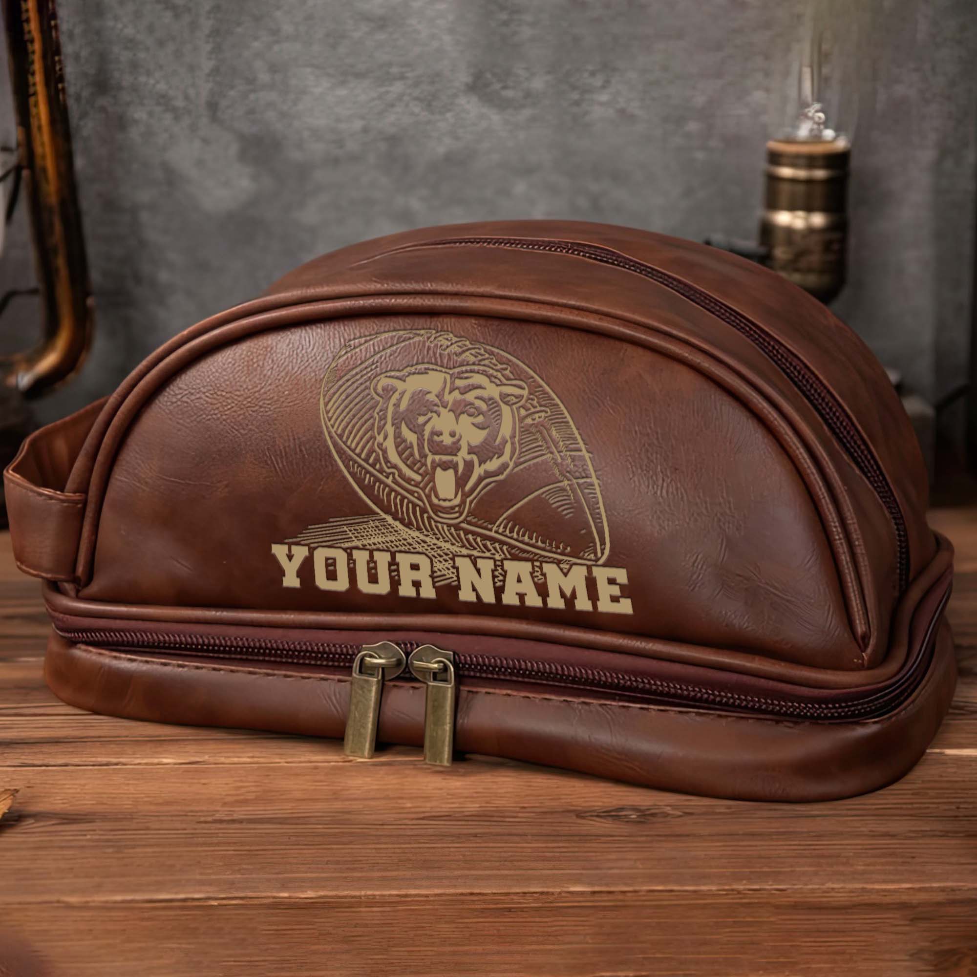 Alternative view of Chicago Bears Men's Leather Toiletry Bag, Engraved Leather Dopp Kit Bag, Football Fan Gifts EHIVM-02281101