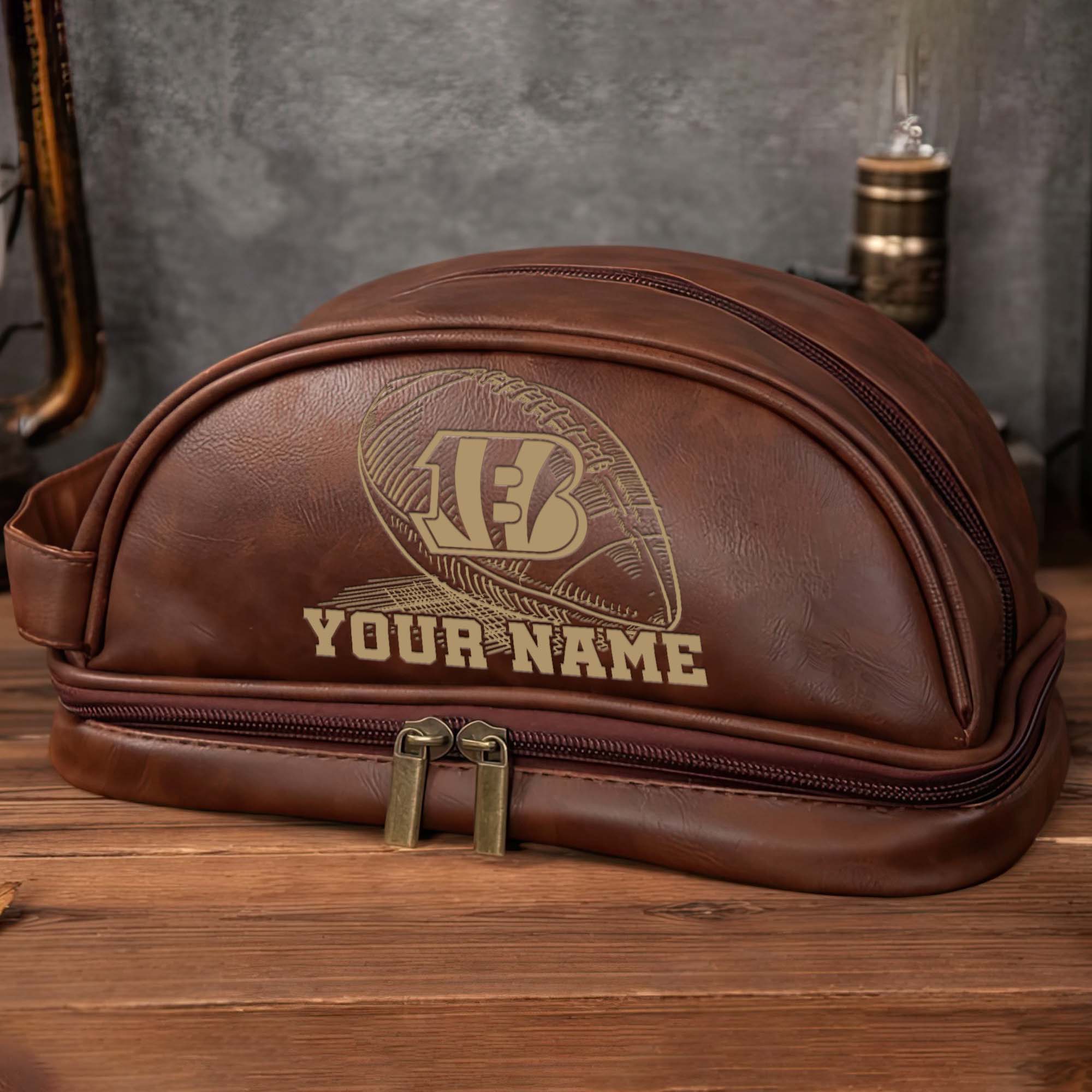 Alternative view of Cincinnati Bengals Men's Leather Toiletry Bag, Engraved Leather Dopp Kit Bag, Football Fan Gifts EHIVM-02281101