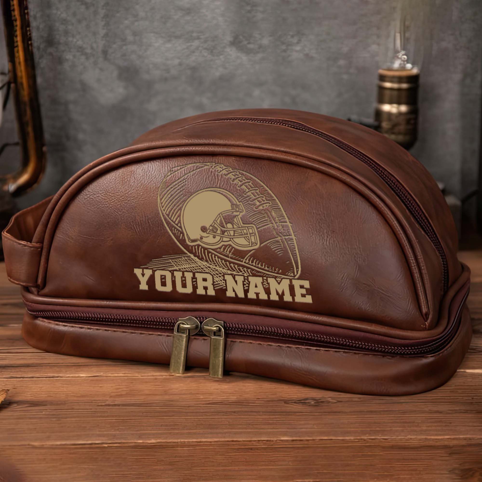 Alternative view of Cleveland Browns Men's Leather Toiletry Bag, Engraved Leather Dopp Kit Bag, Football Fan Gifts EHIVM-02281101