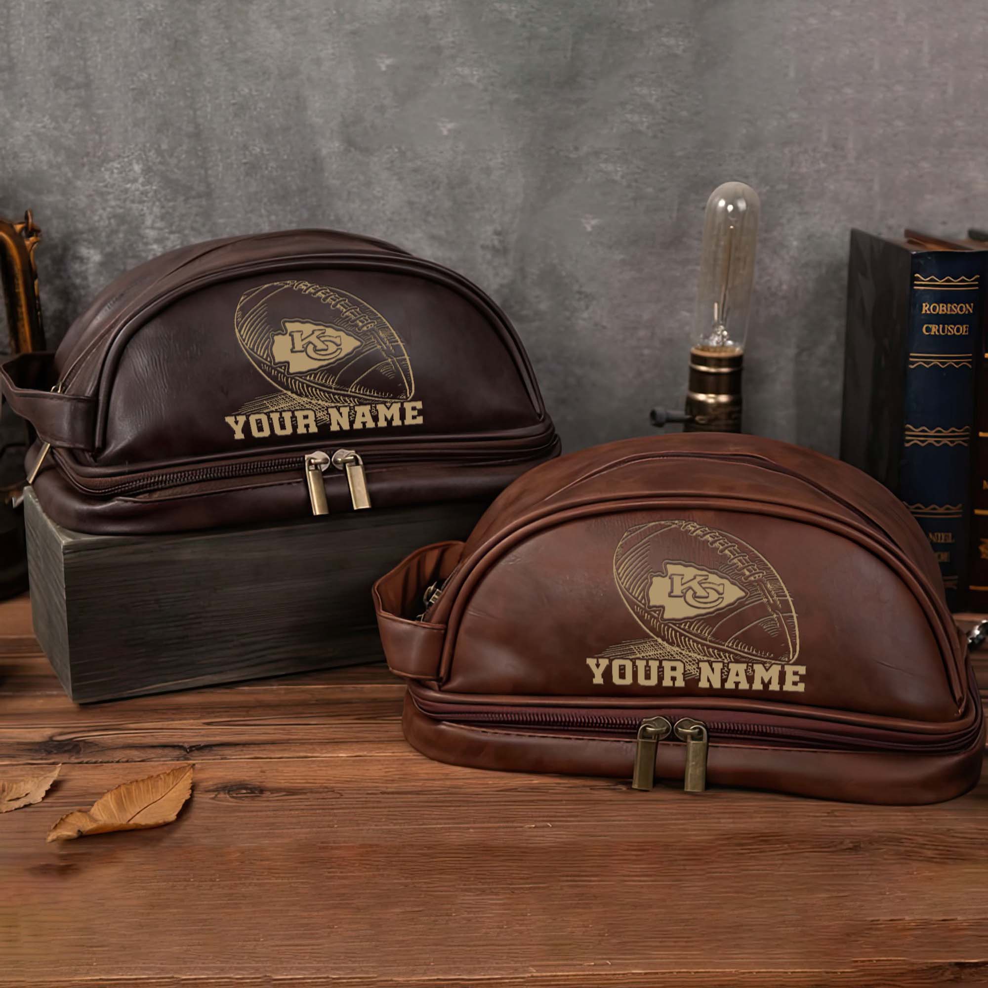 Kansas City Chiefs Men's Leather Toiletry Bag, Engraved Leather Dopp Kit Bag, Football Fan Gifts EHIVM-02281101 - Image 3