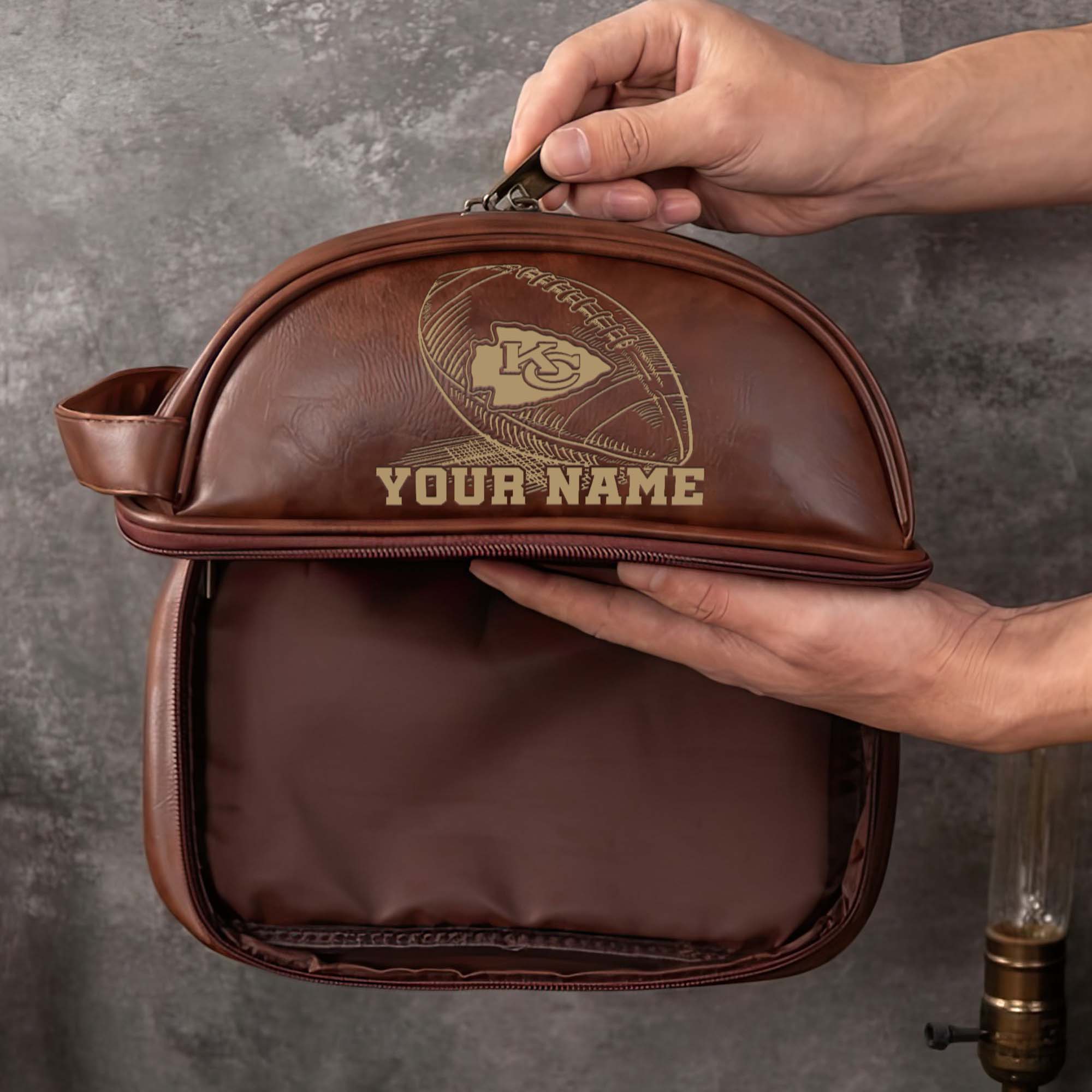 Kansas City Chiefs Men's Leather Toiletry Bag, Engraved Leather Dopp Kit Bag, Football Fan Gifts EHIVM-02281101 - Image 5
