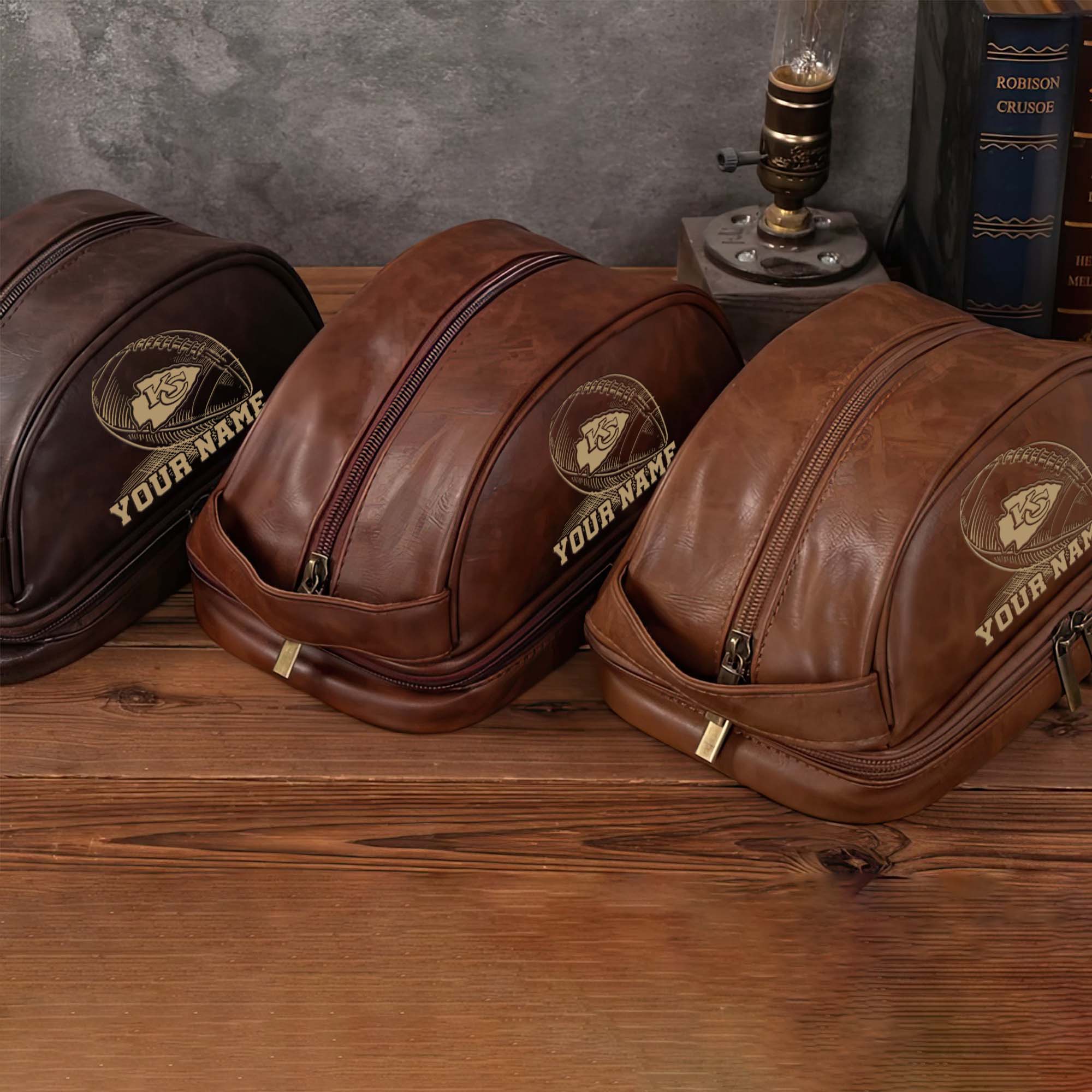 Kansas City Chiefs Men's Leather Toiletry Bag, Engraved Leather Dopp Kit Bag, Football Fan Gifts EHIVM-02281101 - Image 7