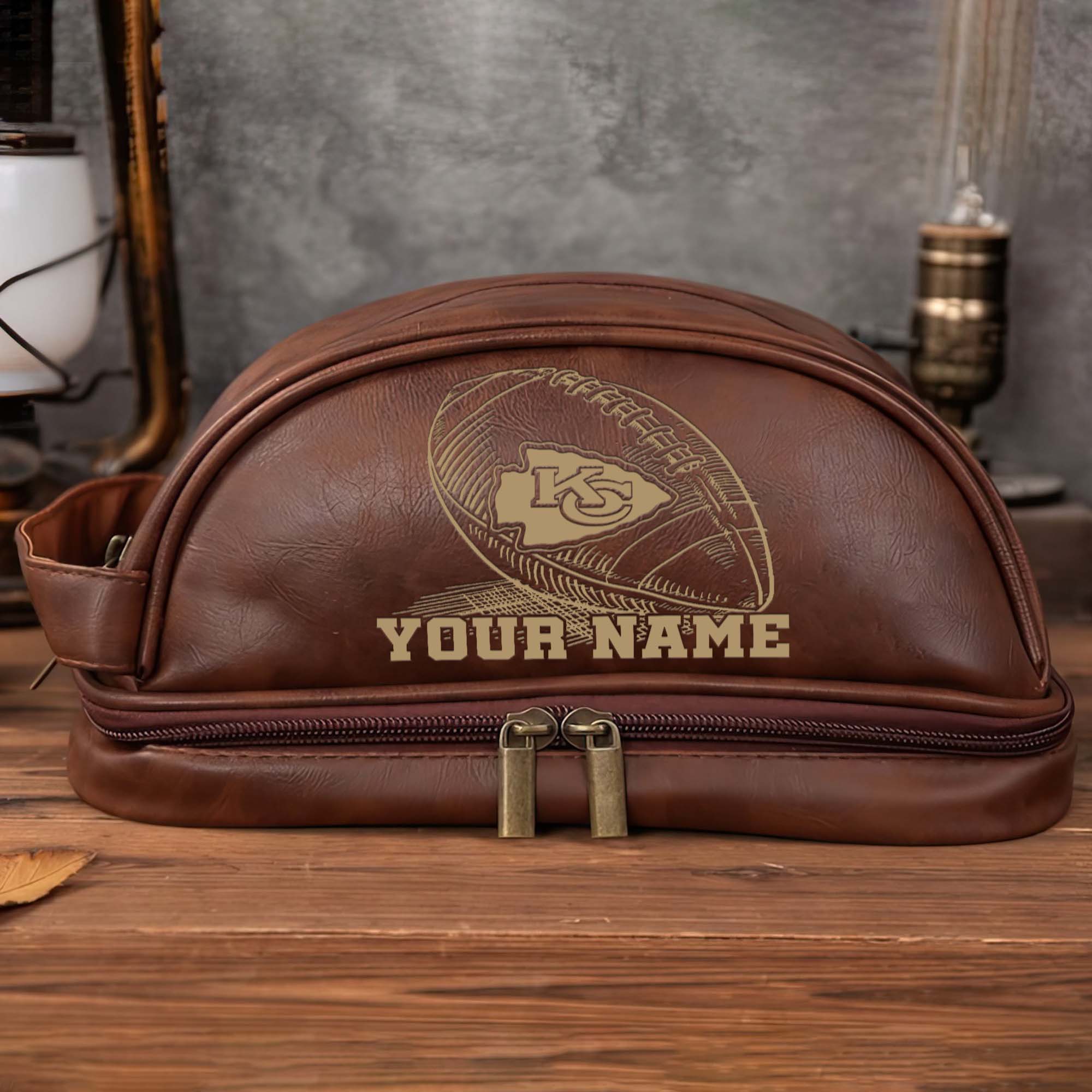 Kansas City Chiefs Men's Leather Toiletry Bag, Engraved Leather Dopp Kit Bag, Football Fan Gifts EHIVM-02281101 - Image 9