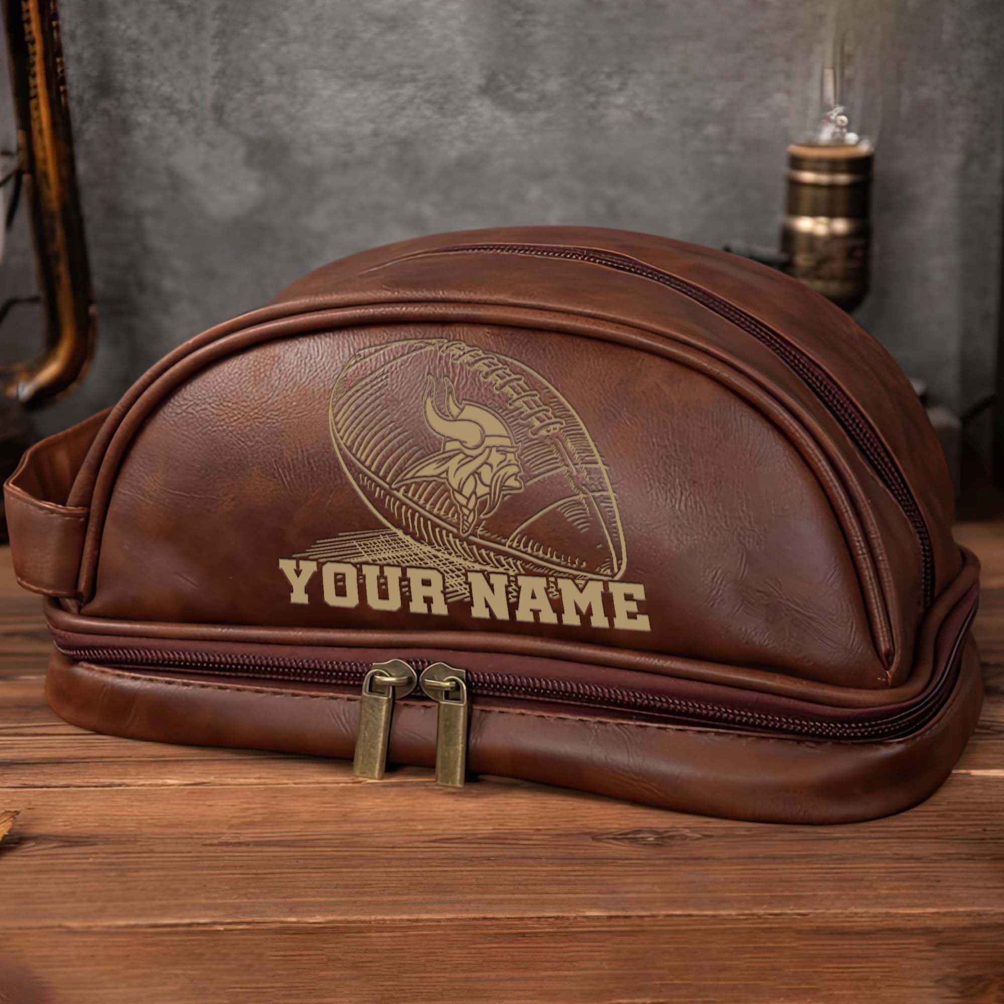 Alternative view of Minnesota Vikings Men's Leather Toiletry Bag, Engraved Leather Dopp Kit Bag, Football Fan Gifts EHIVM-02281101