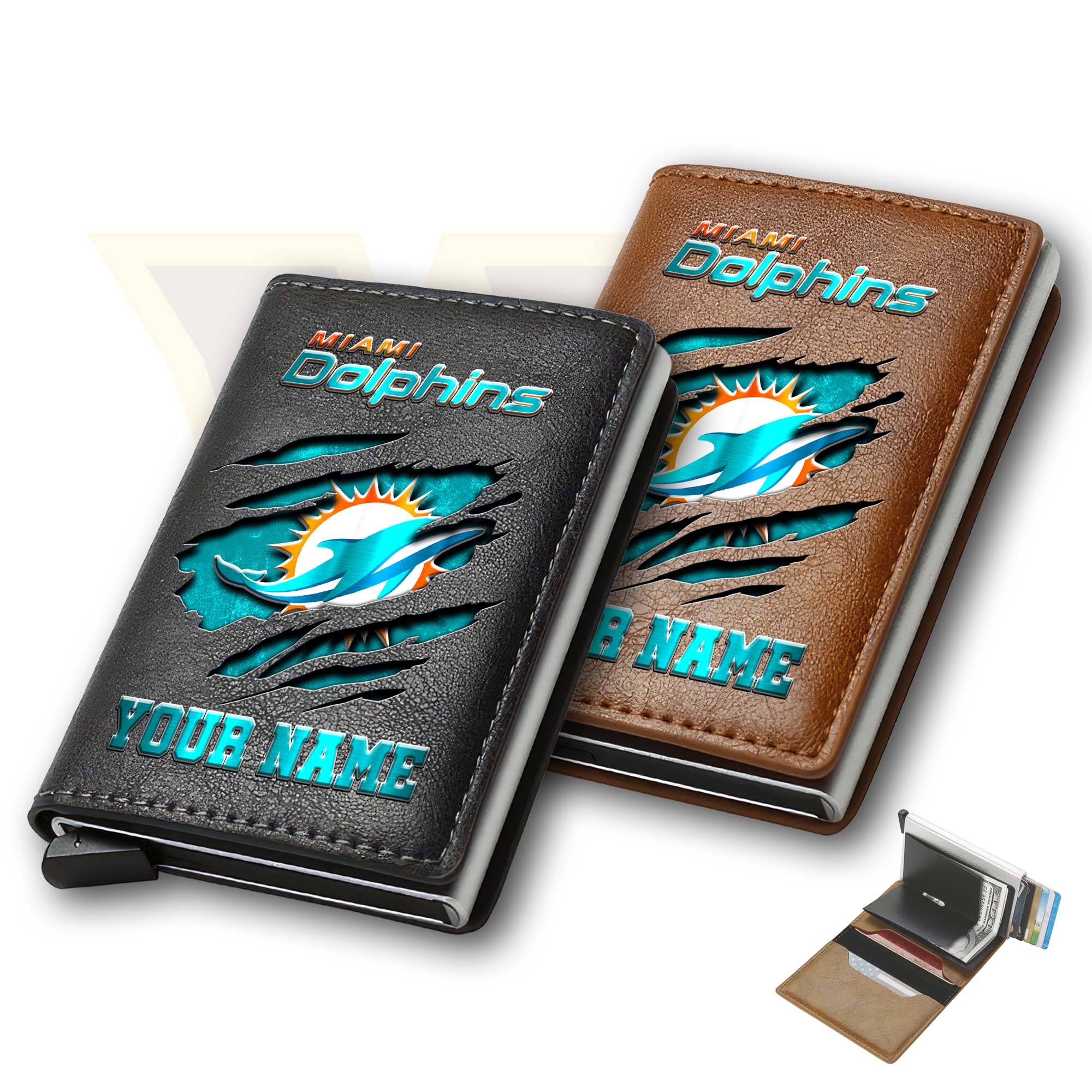 Miami Dolphins Men Wallet Custom Your Name, Football Team Men Wallet For Fans, Gifts For Football Lovers EHIVM-03061165