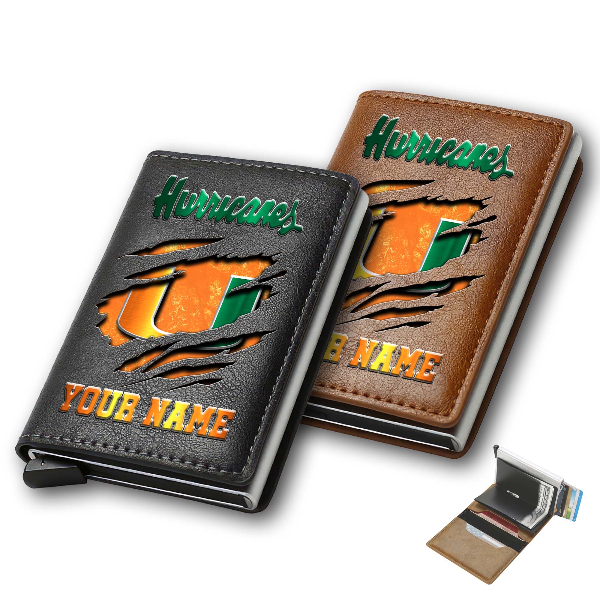 Miami Hurricanes Men Wallet Custom Your Name, Football Team Men Wallet For Fans, Gifts For Football Lovers EHIVM-03061172