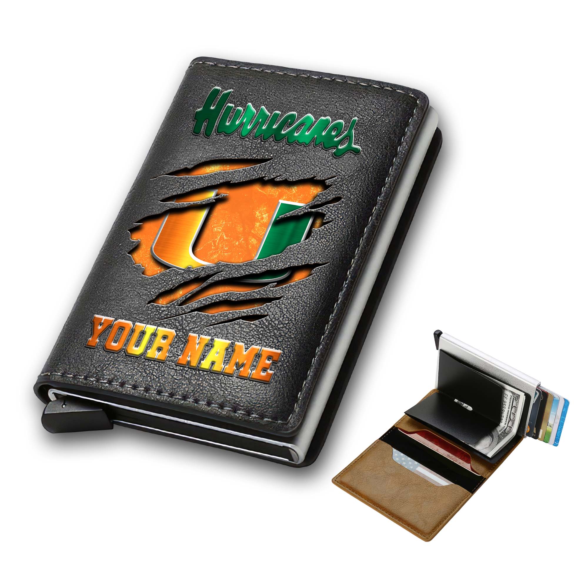 Miami Hurricanes Men Wallet Custom Your Name, Football Team Men Wallet For Fans, Gifts For Football Lovers EHIVM-03061172 - Image 3