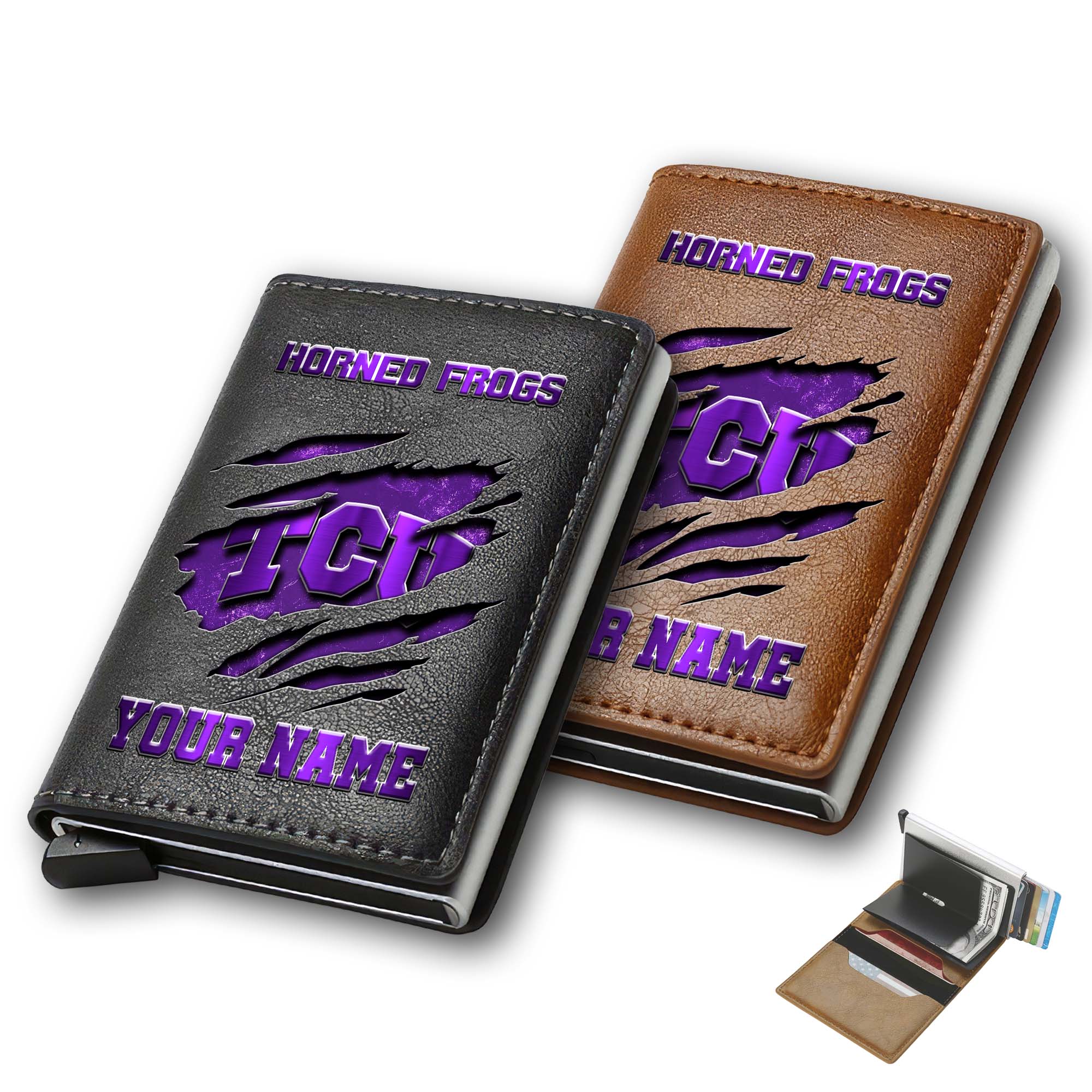 TCU Horned Frogs Men Wallet Custom Your Name, Football Team Men Wallet For Fans, Gifts For Football Lovers EHIVM-03061172