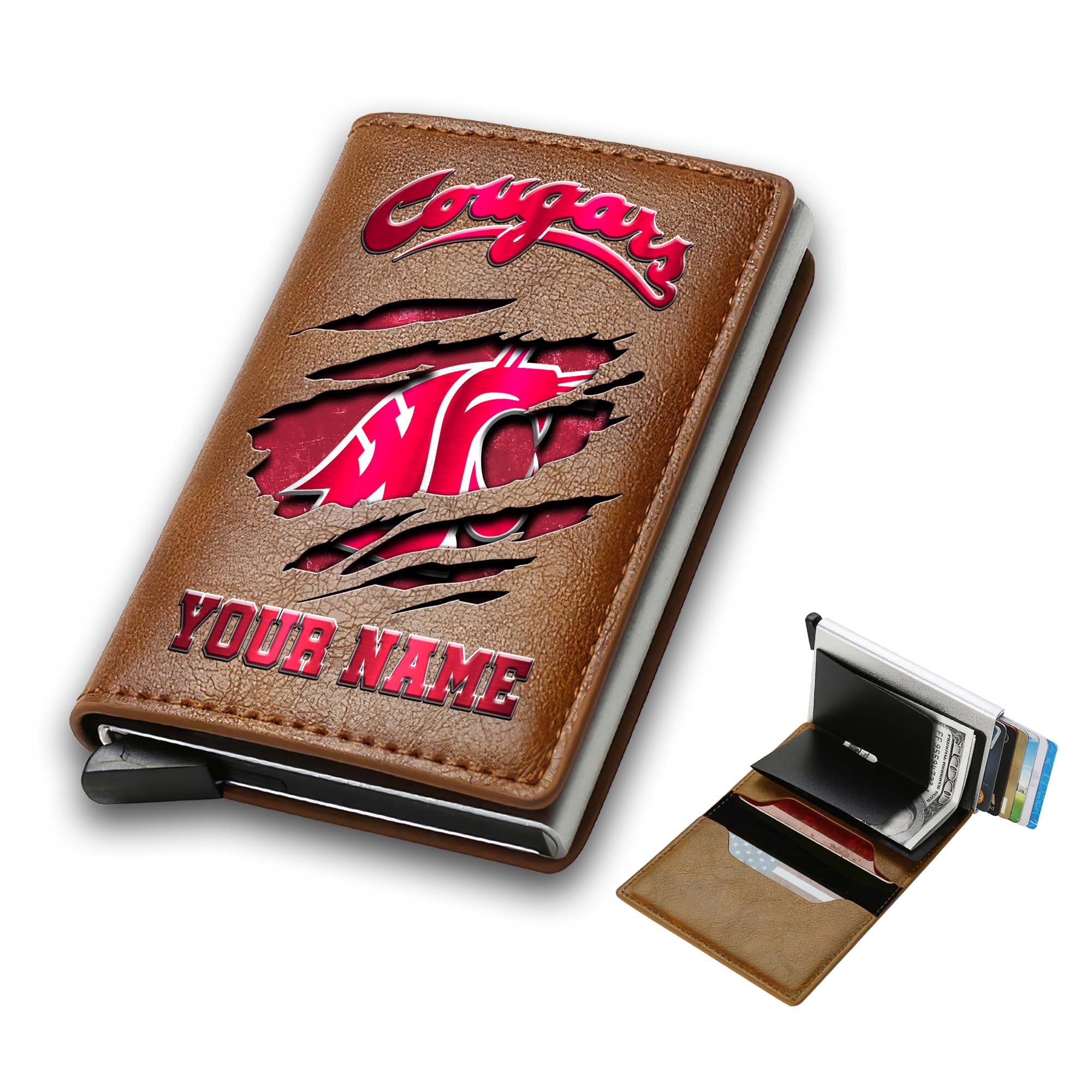 Alternative view of Washington State Cougars Men Wallet Custom Your Name, Football Team Men Wallet For Fans, Gifts For Football Lovers EHIVM-03061172