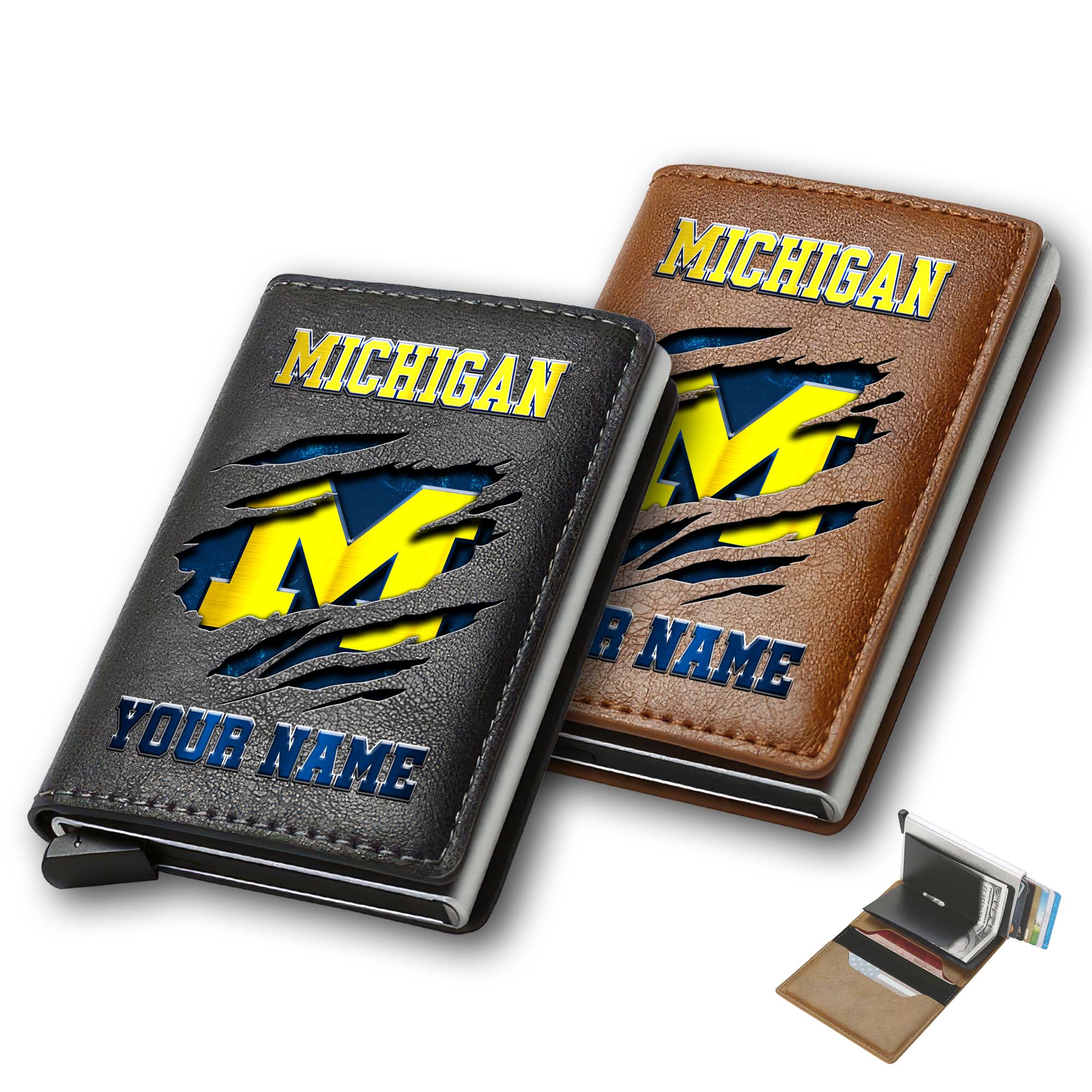 Michigan Wolverines Men Wallet Custom Your Name, Football Team Men Wallet For Fans, Gifts For Football Lovers EHIVM-03061172