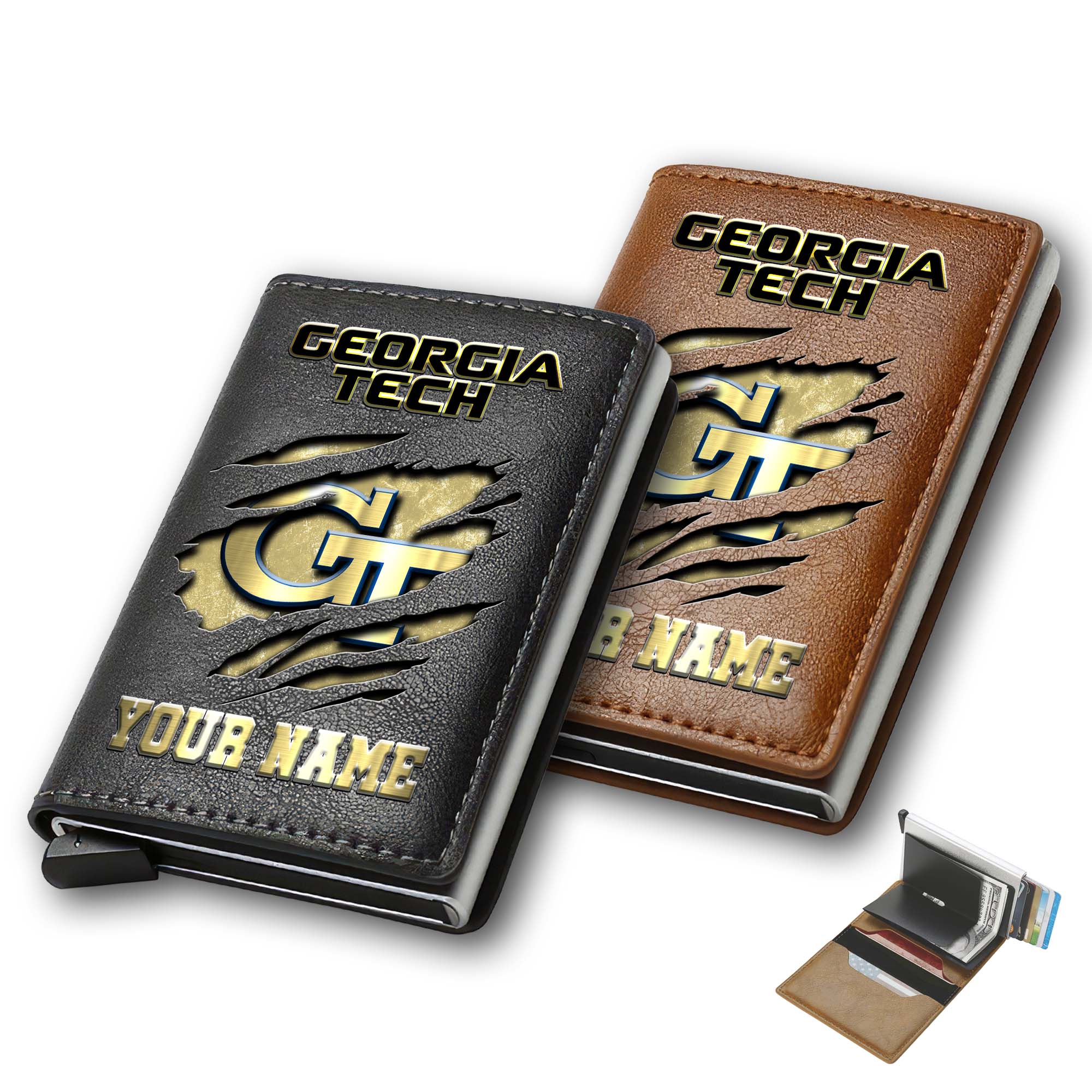 Georgia Tech Yellow Jackets Men Wallet Custom Your Name, Football Team Men Wallet For Fans, Gifts For Football Lovers EHIVM-03061172