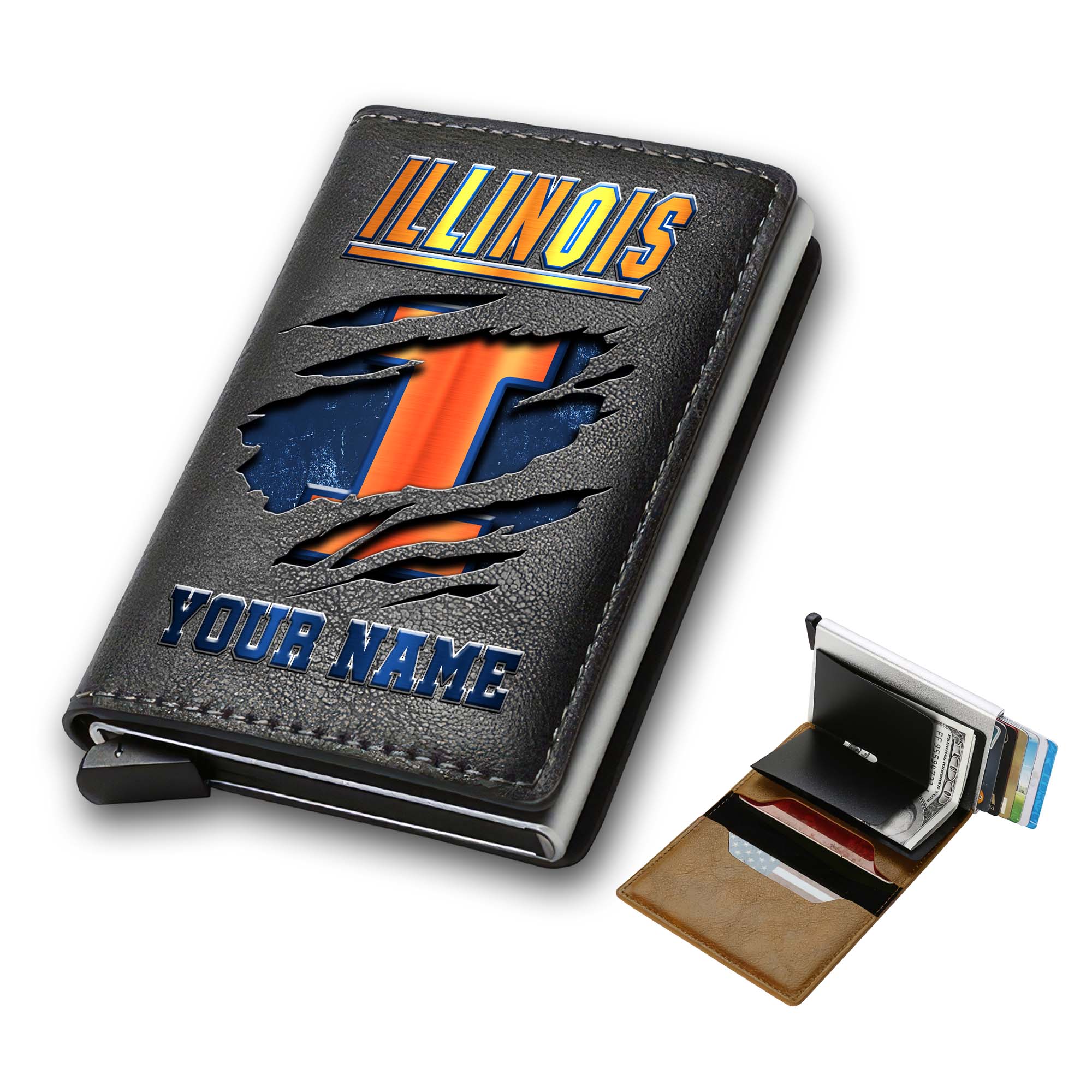 Illinois Fighting Illini Men Wallet Custom Your Name, Football Team Men Wallet For Fans, Gifts For Football Lovers EHIVM-03061172 - Image 3