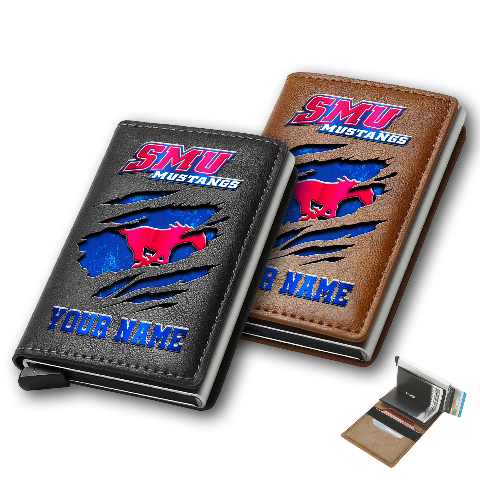 SMU Mustangs Men Wallet Custom Your Name, Football Team Men Wallet For Fans, Gifts For Football Lovers EHIVM-03061172