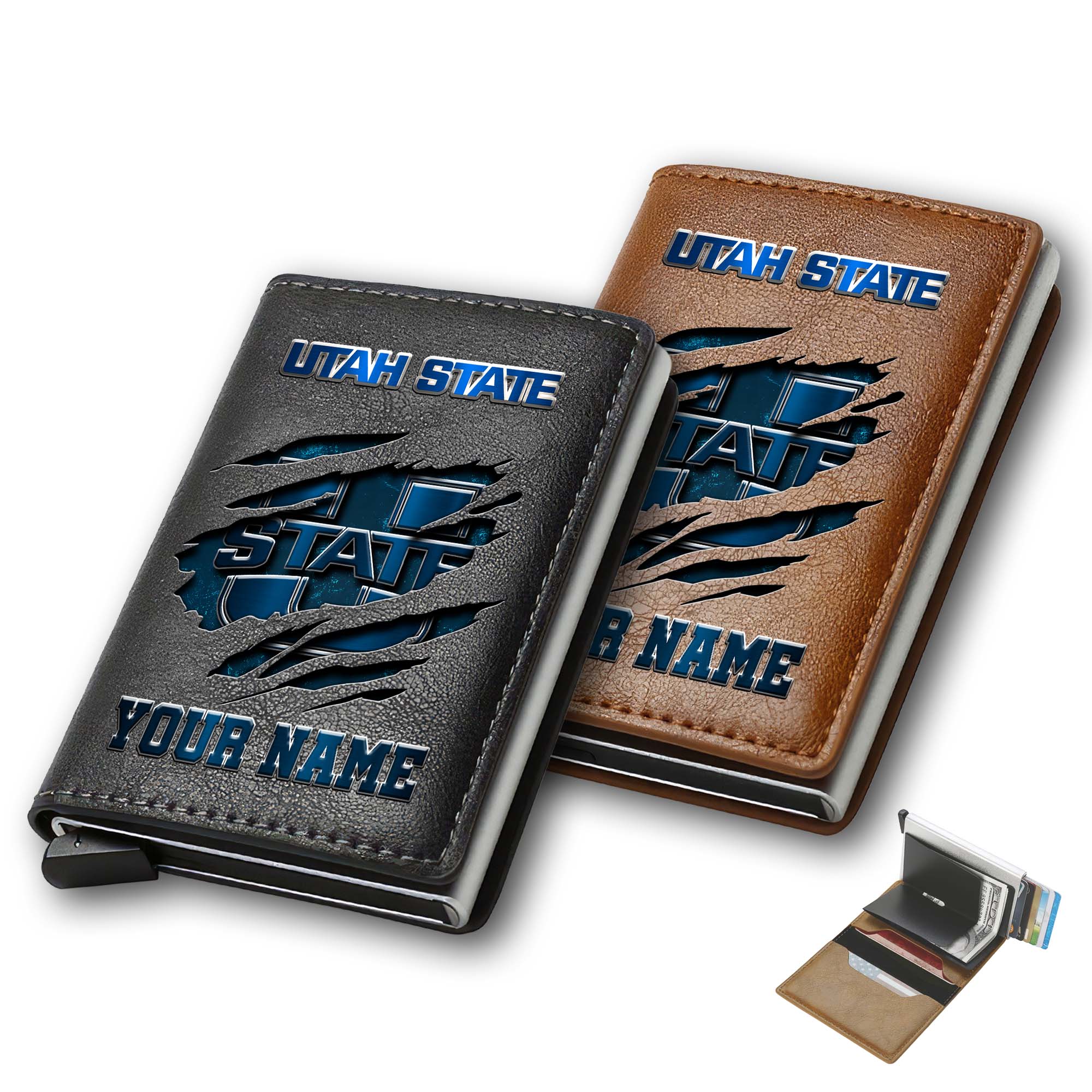 Utah State Aggies Men Wallet Custom Your Name, Football Team Men Wallet For Fans, Gifts For Football Lovers EHIVM-03061172