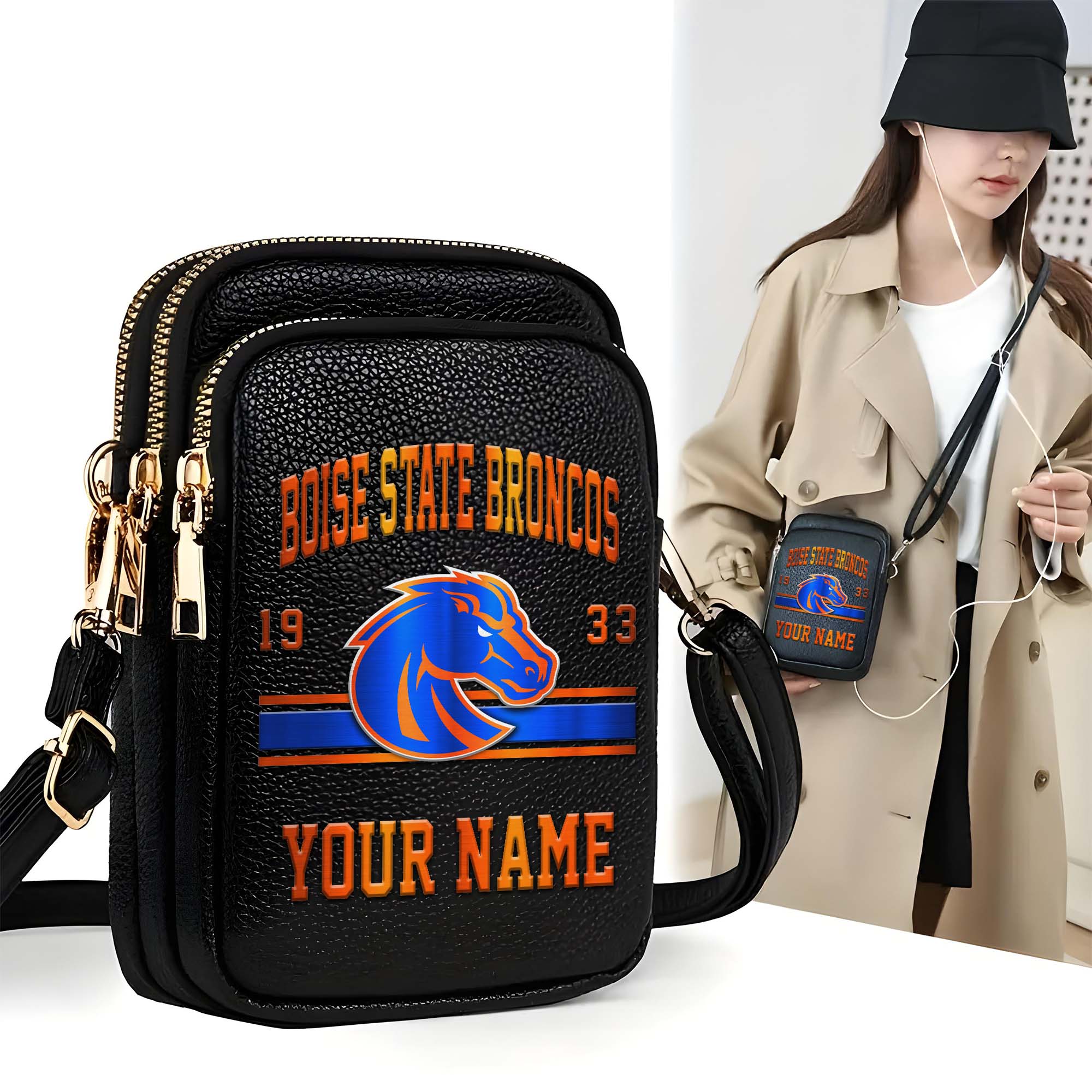 Boise State Broncos Customized Women's Mobile Phone Bag with Your Name, Leather Crossbody Bag, Fan Gifts EHIVM-0206714A
