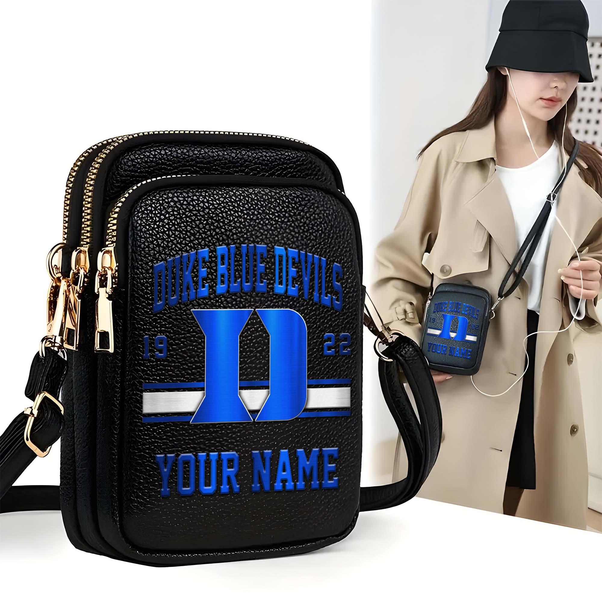 Duke Blue Devils Customized Women's Mobile Phone Bag with Your Name, Leather Crossbody Bag, Fan Gifts EHIVM-0206714A