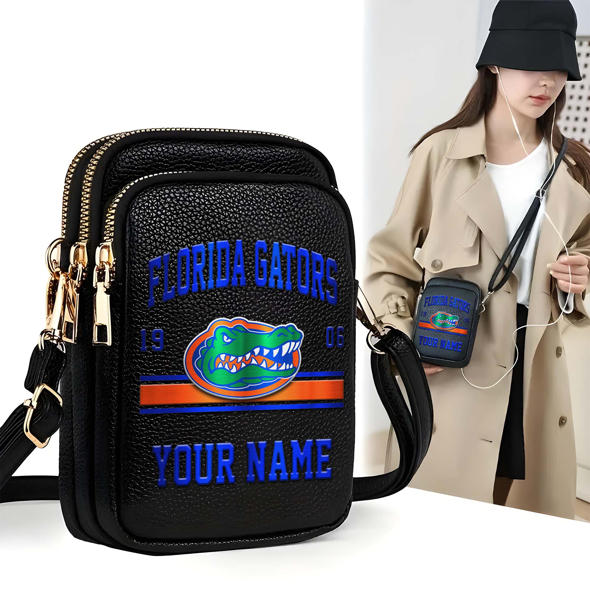 Florida Gators Customized Women's Mobile Phone Bag with Your Name, Leather Crossbody Bag, Fan Gifts EHIVM-0206714A